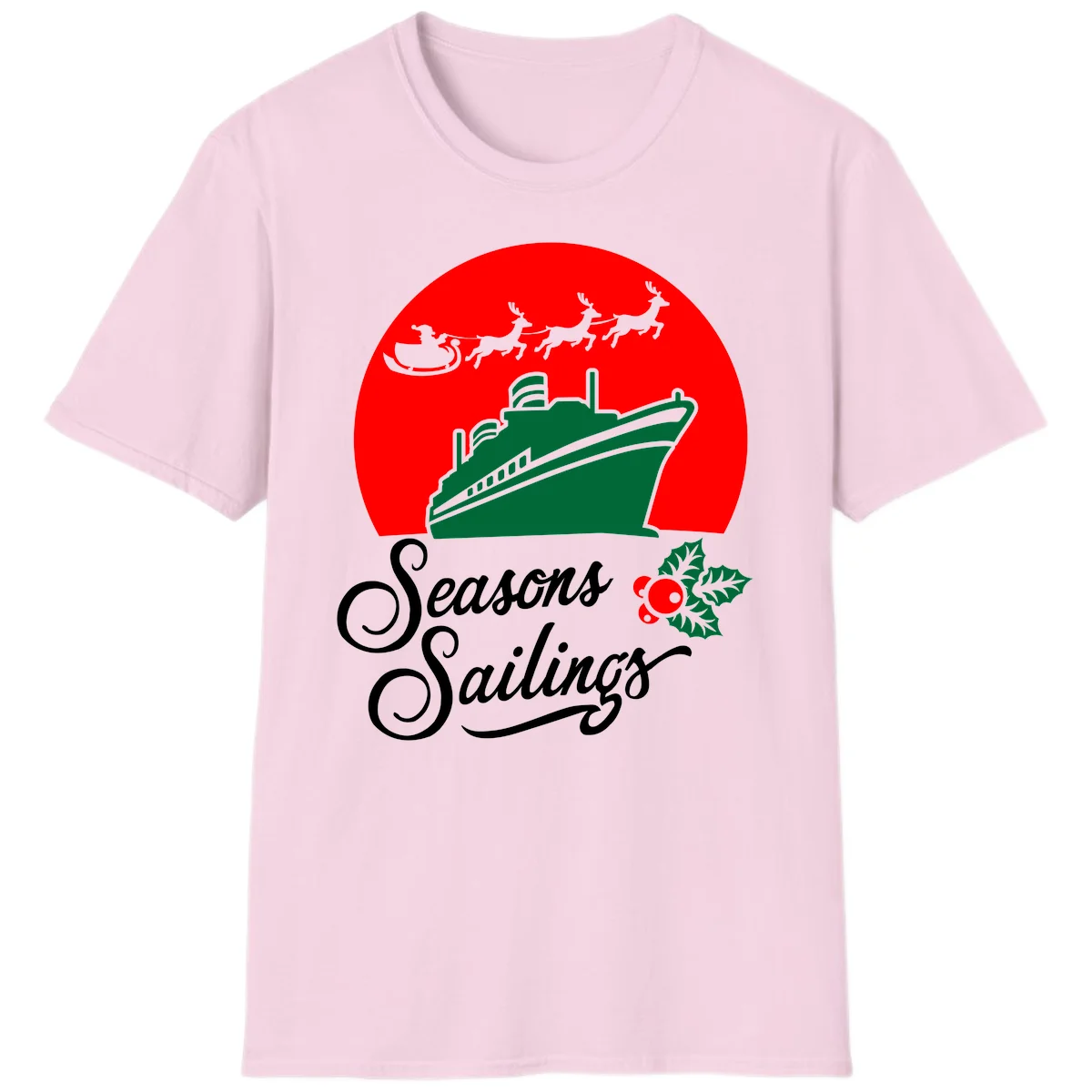 Seasons Sailings Cruise Ship Holiday T-Shirt in Light Pink