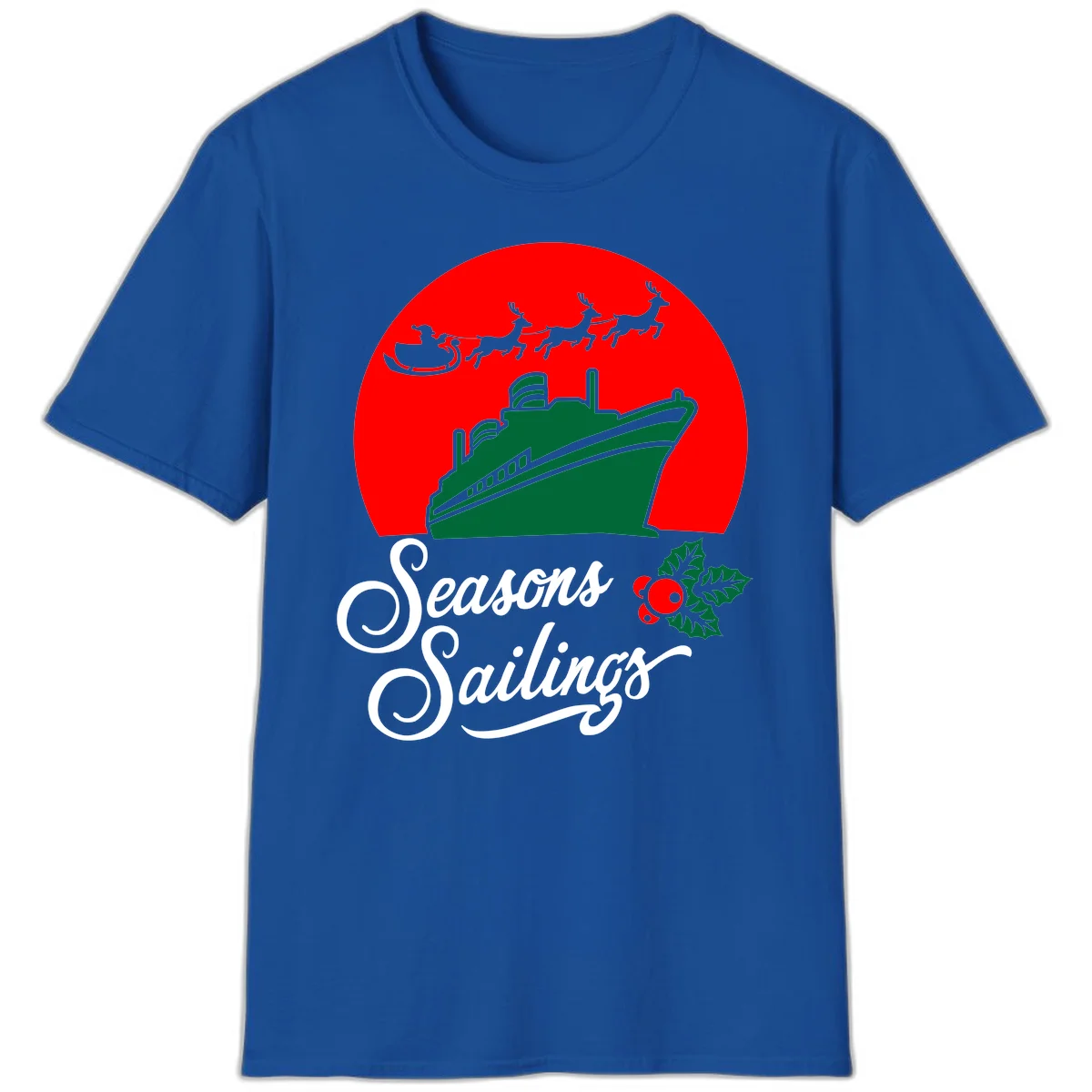 Seasons Sailings Cruise Ship Holiday T-Shirt in Royal
