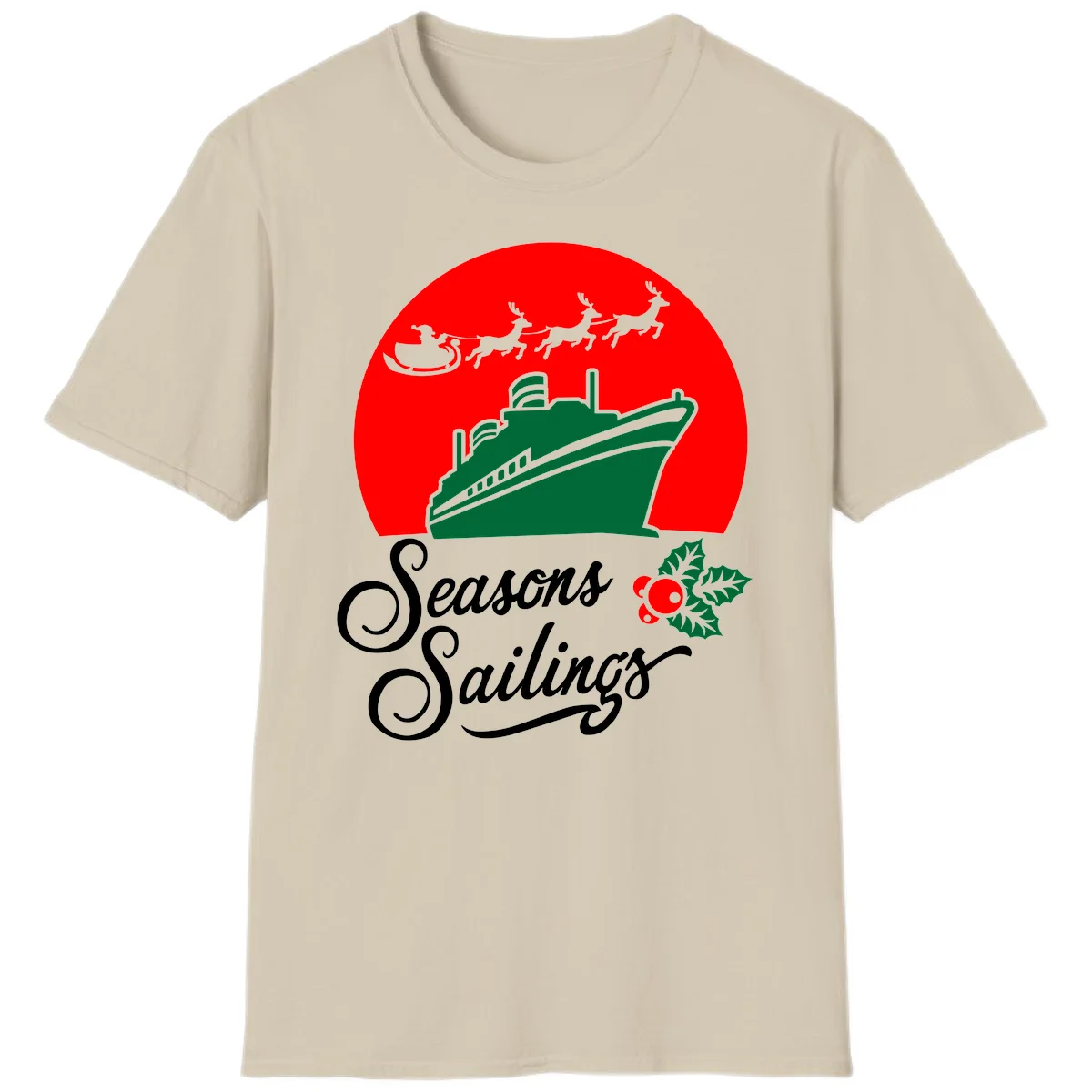 Seasons Sailings Cruise Ship Holiday T-Shirt in Sand