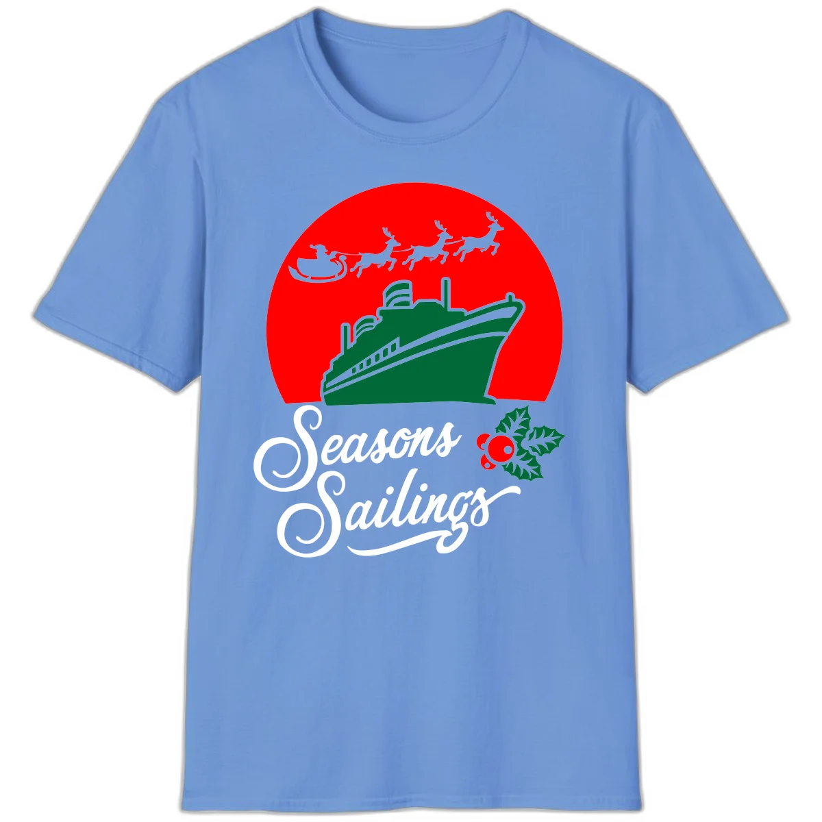 Seasons Sailings Cruise Ship Holiday T-Shirt in Carolina Blue