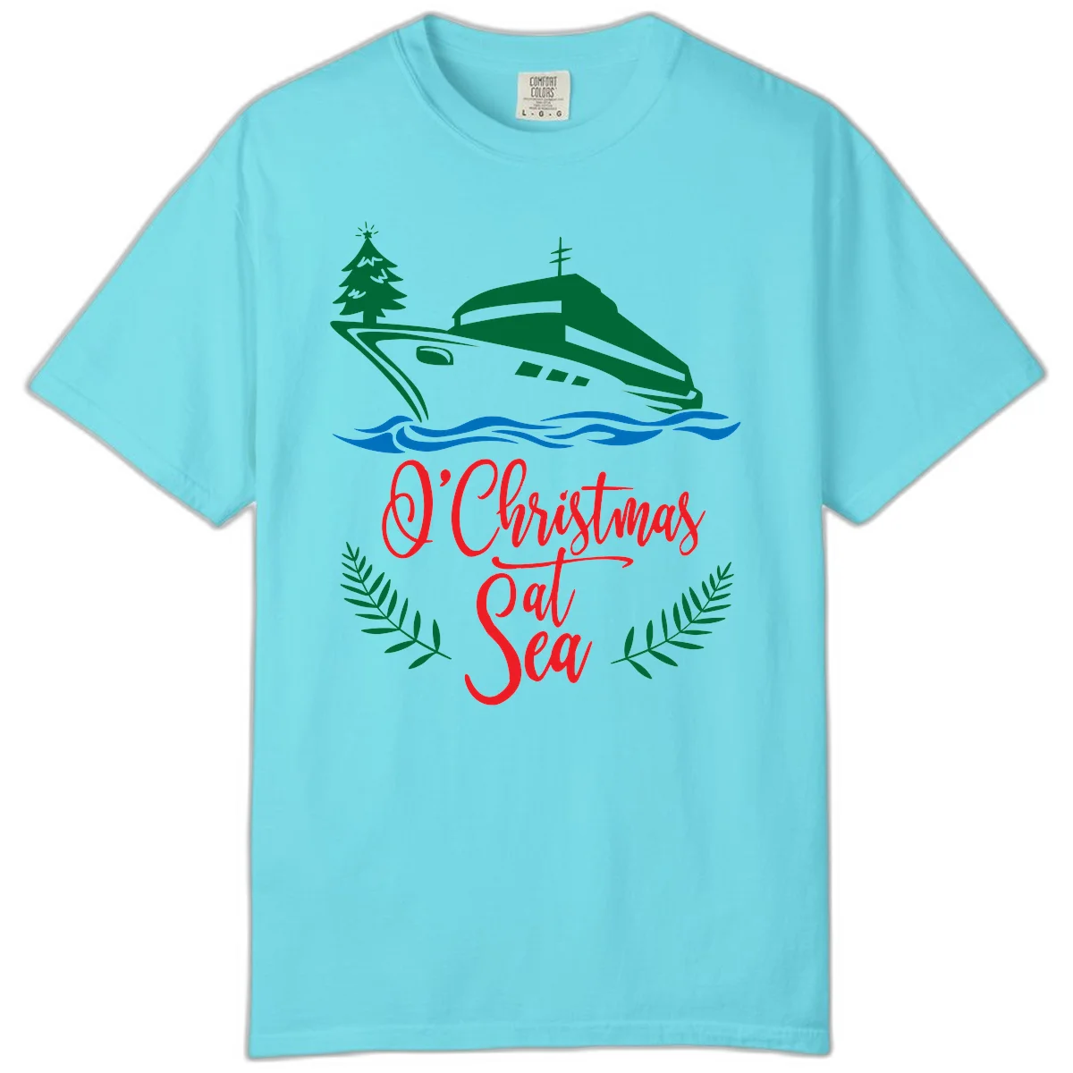 O Christmas At Sea Comfort Color Tee in Lagoon Blue