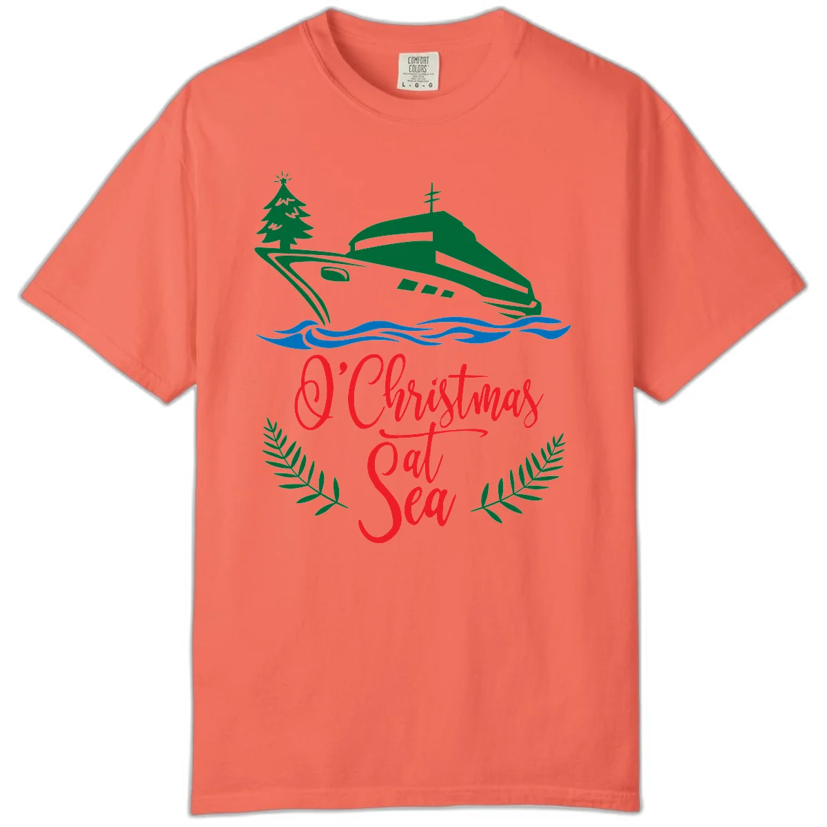 O Christmas At Sea Comfort Color Tee in Bright Salmon