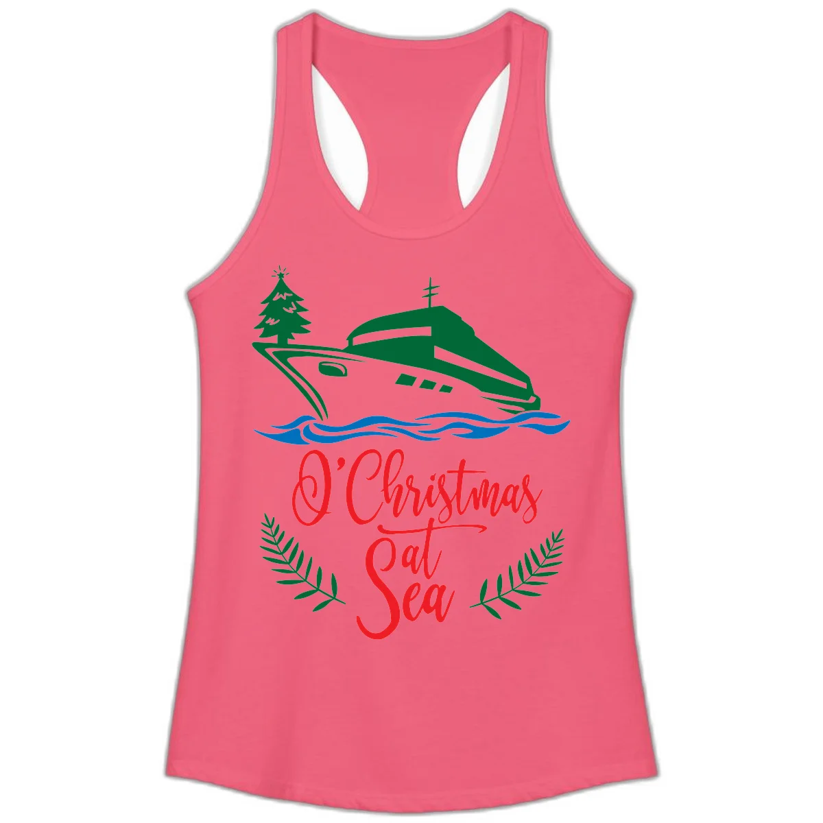 O Christmas At Sea Ladies Tank Top in Hot Pink