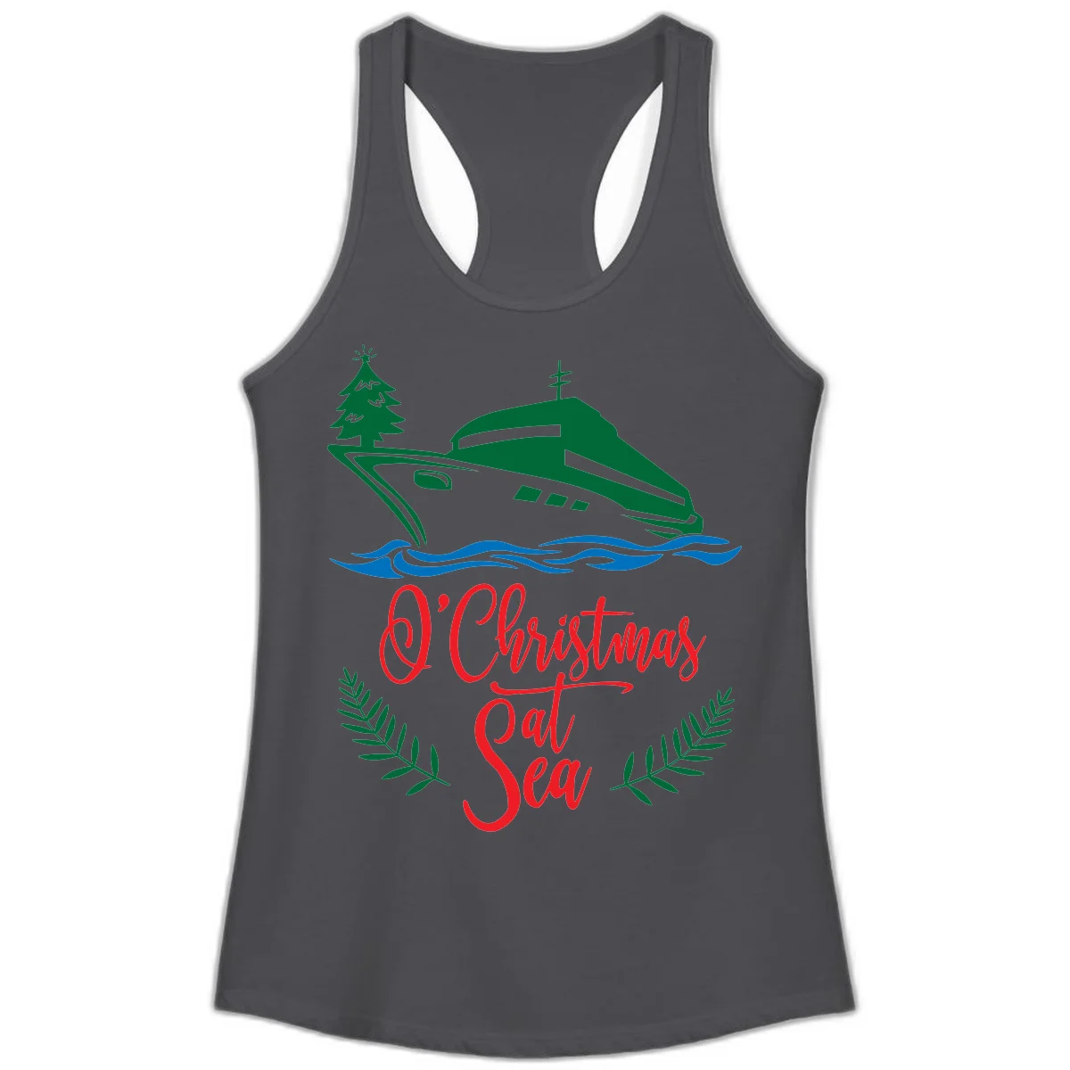 O Christmas At Sea Ladies Tank Top in Solid Dark Gray
