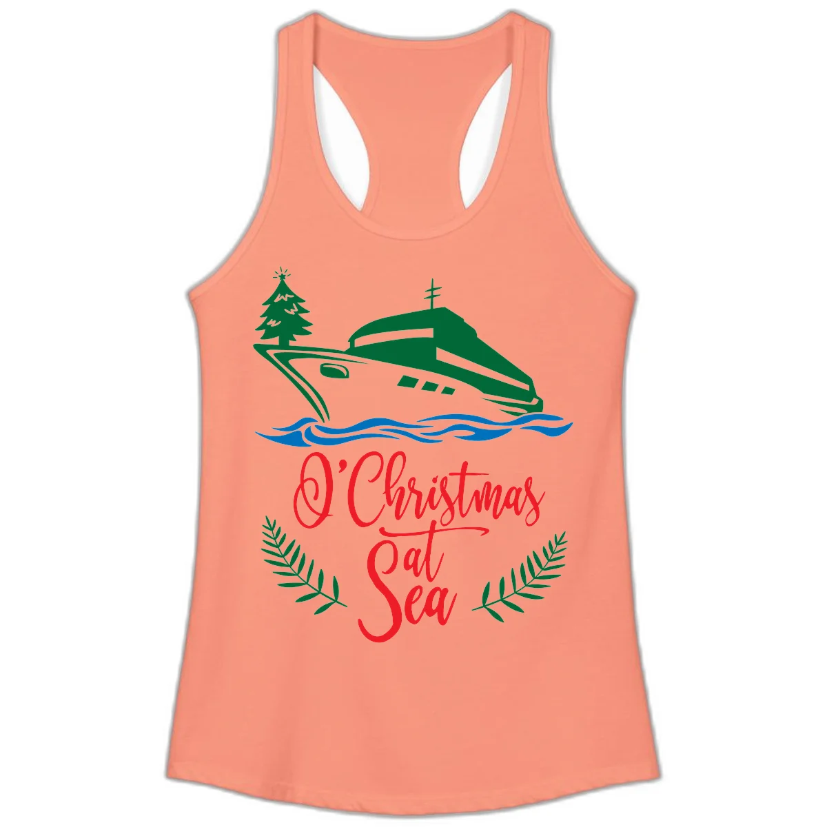 O Christmas At Sea Ladies Tank Top in Solid Light Orange