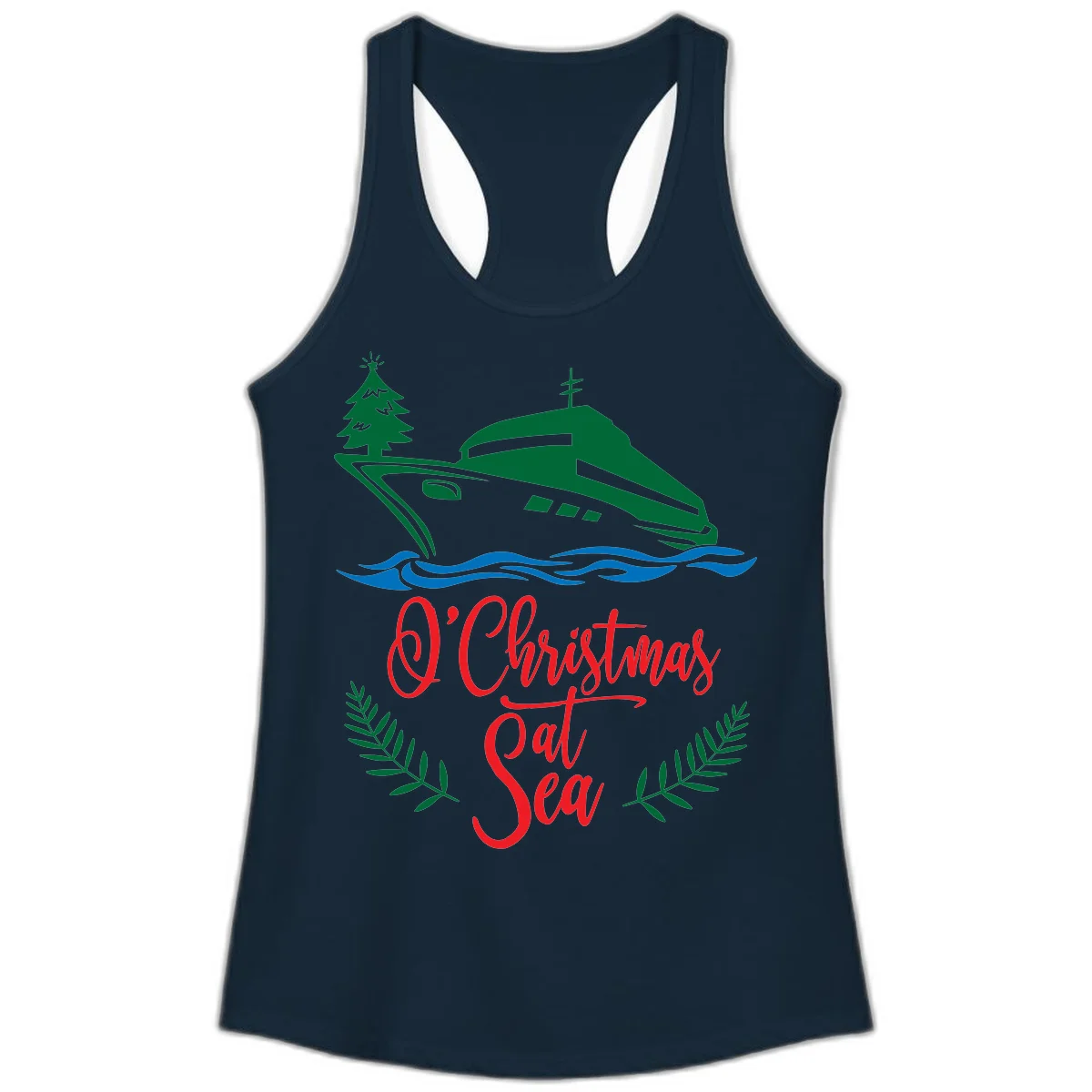 O Christmas At Sea Ladies Tank Top in Solid Midnight Navy
