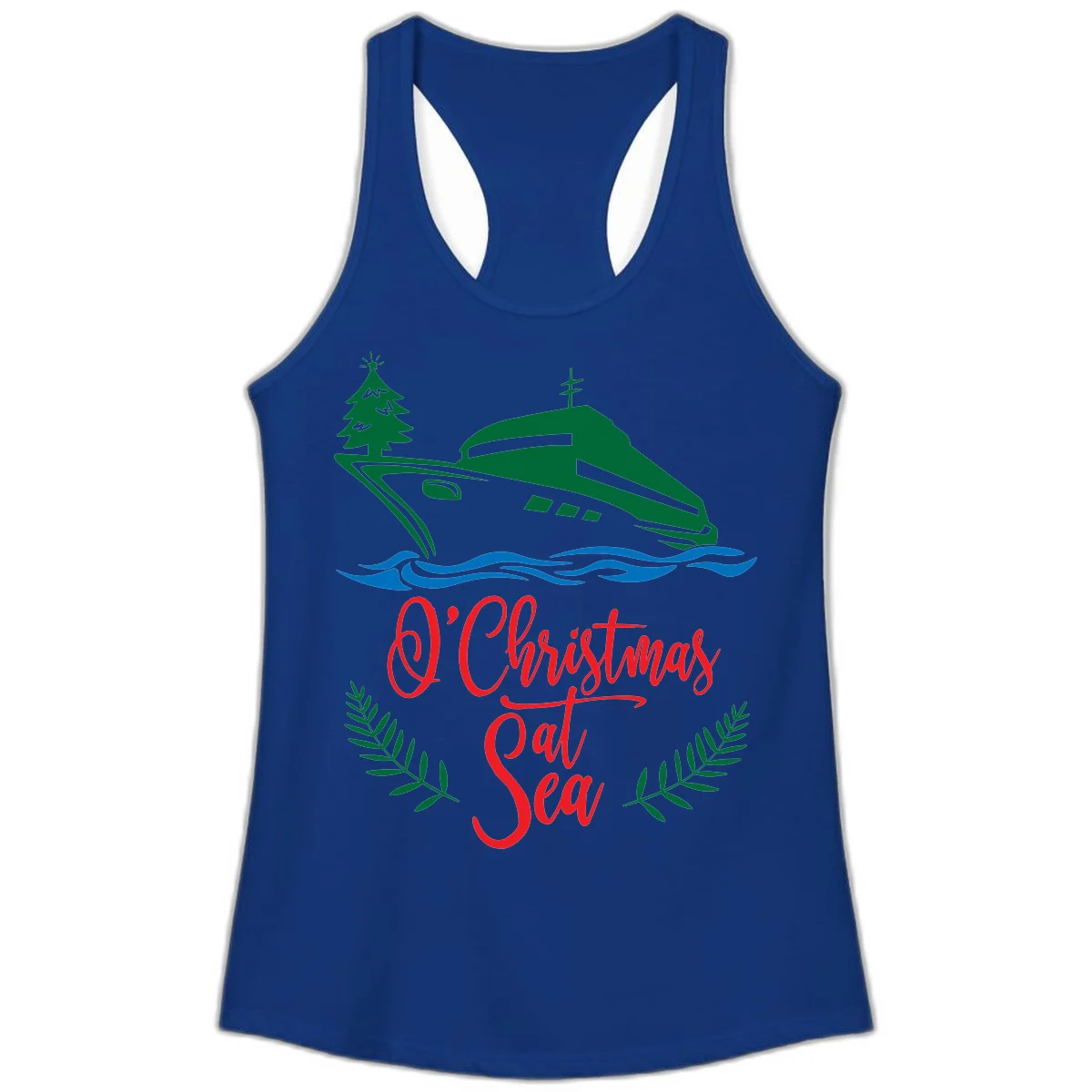O Christmas At Sea Ladies Tank Top in Solid Royal