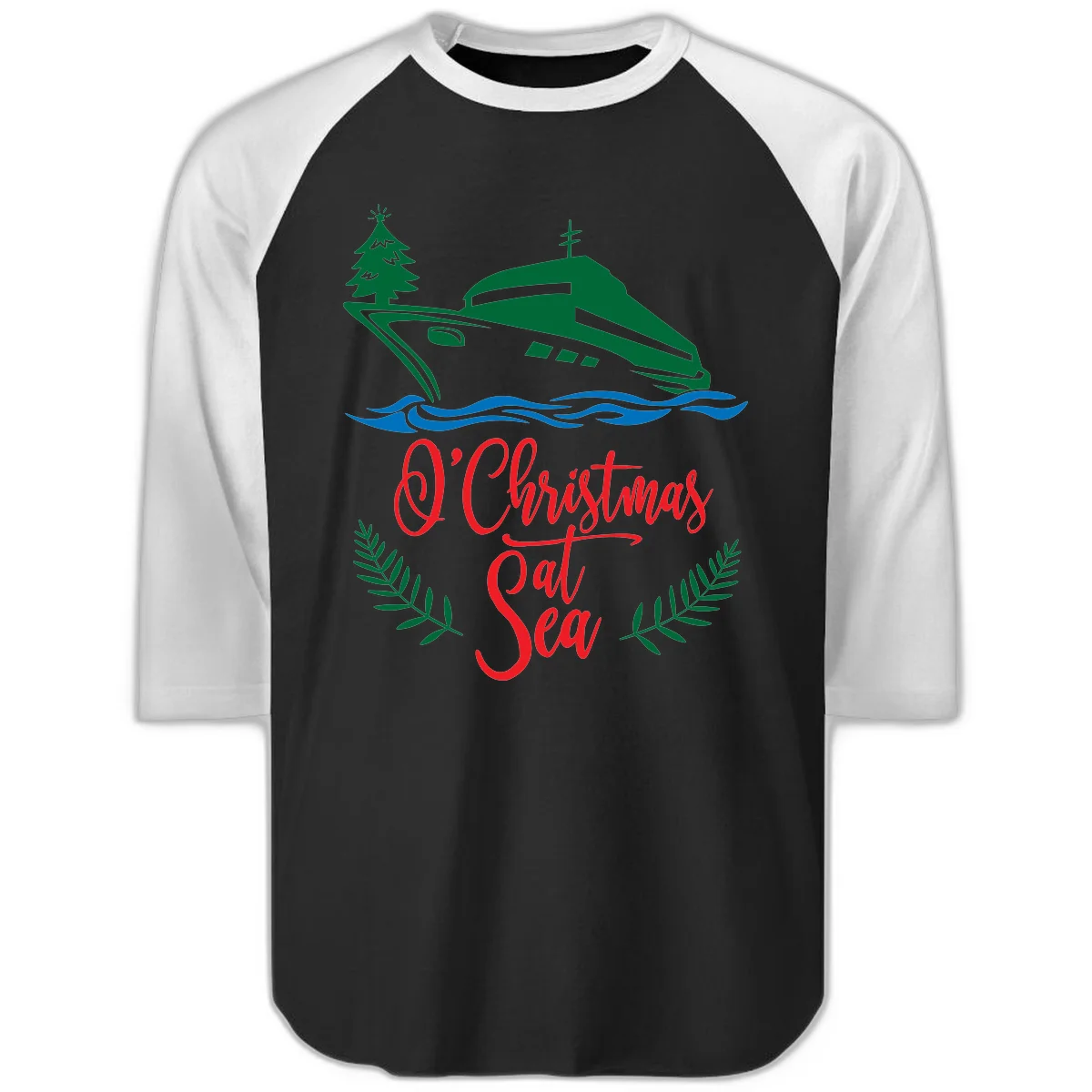 O Christmas At Sea Raglan 3/4 Sleeve in Black White