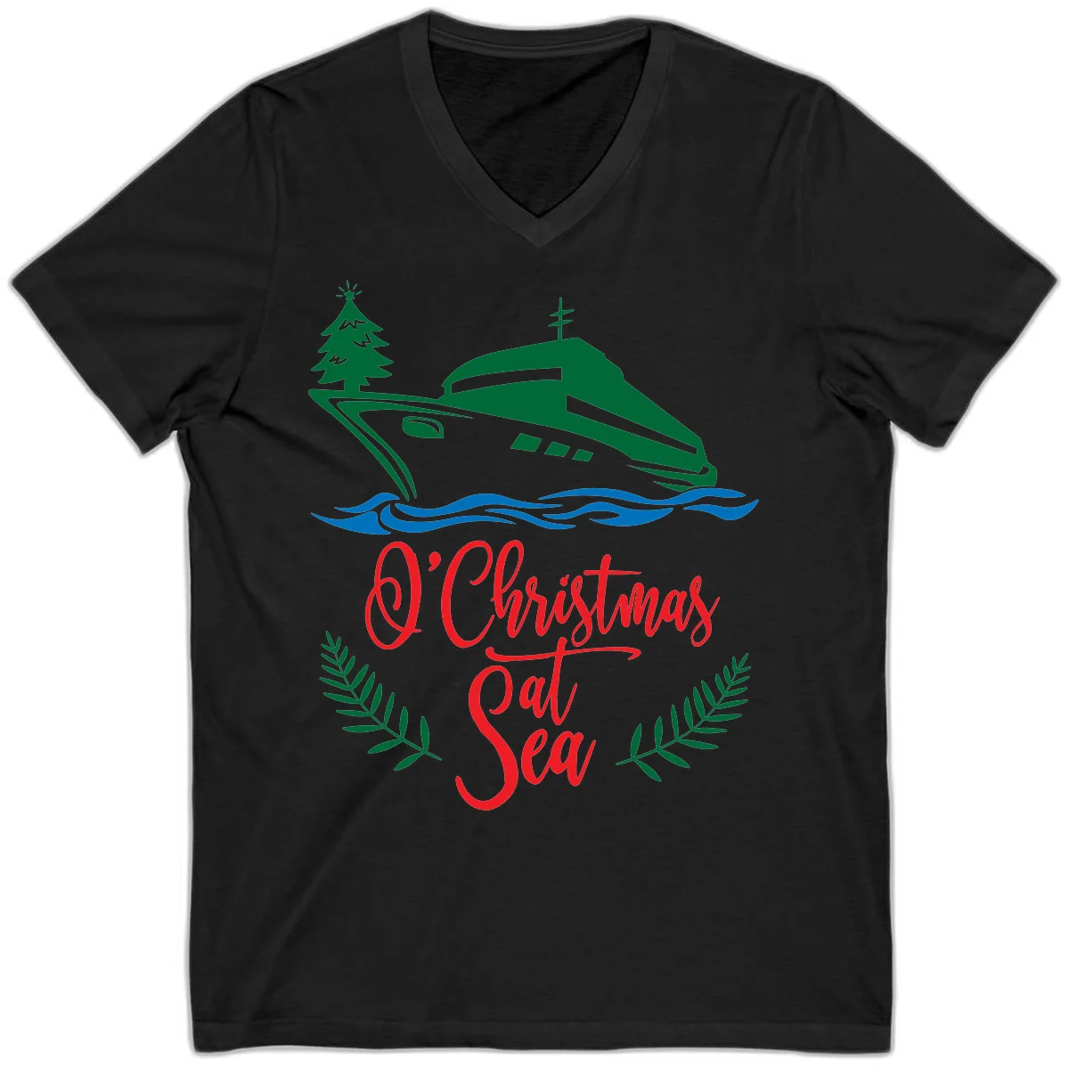 O Christmas At Sea V-Neck Tee in Black