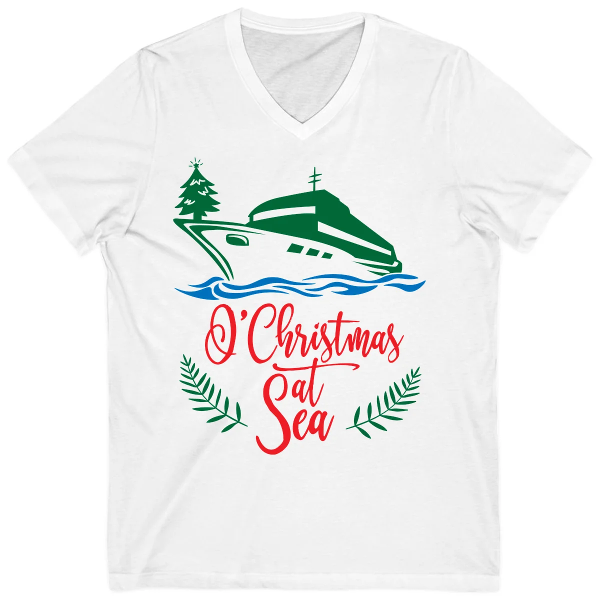 O Christmas At Sea V-Neck Tee in White