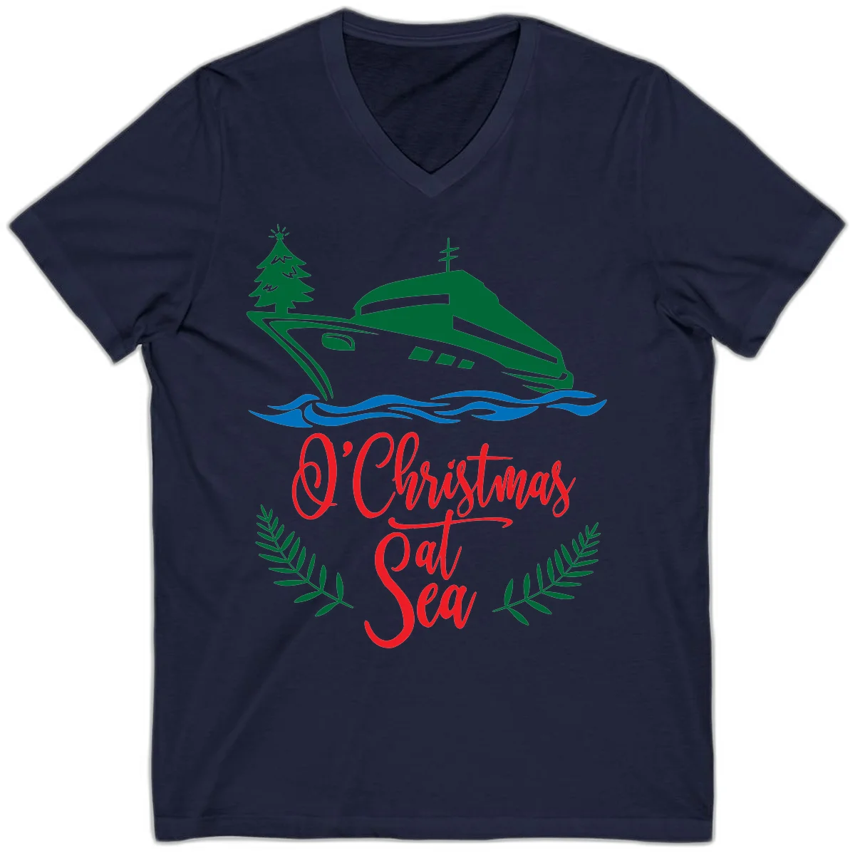 O Christmas At Sea V-Neck Tee in Navy
