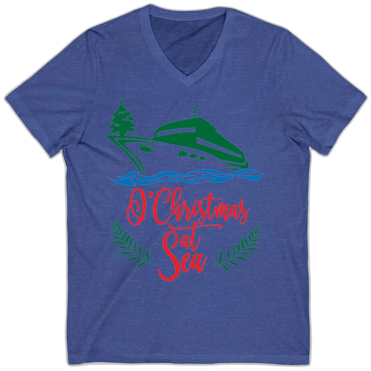 O Christmas At Sea V-Neck Tee in Heather True Royal