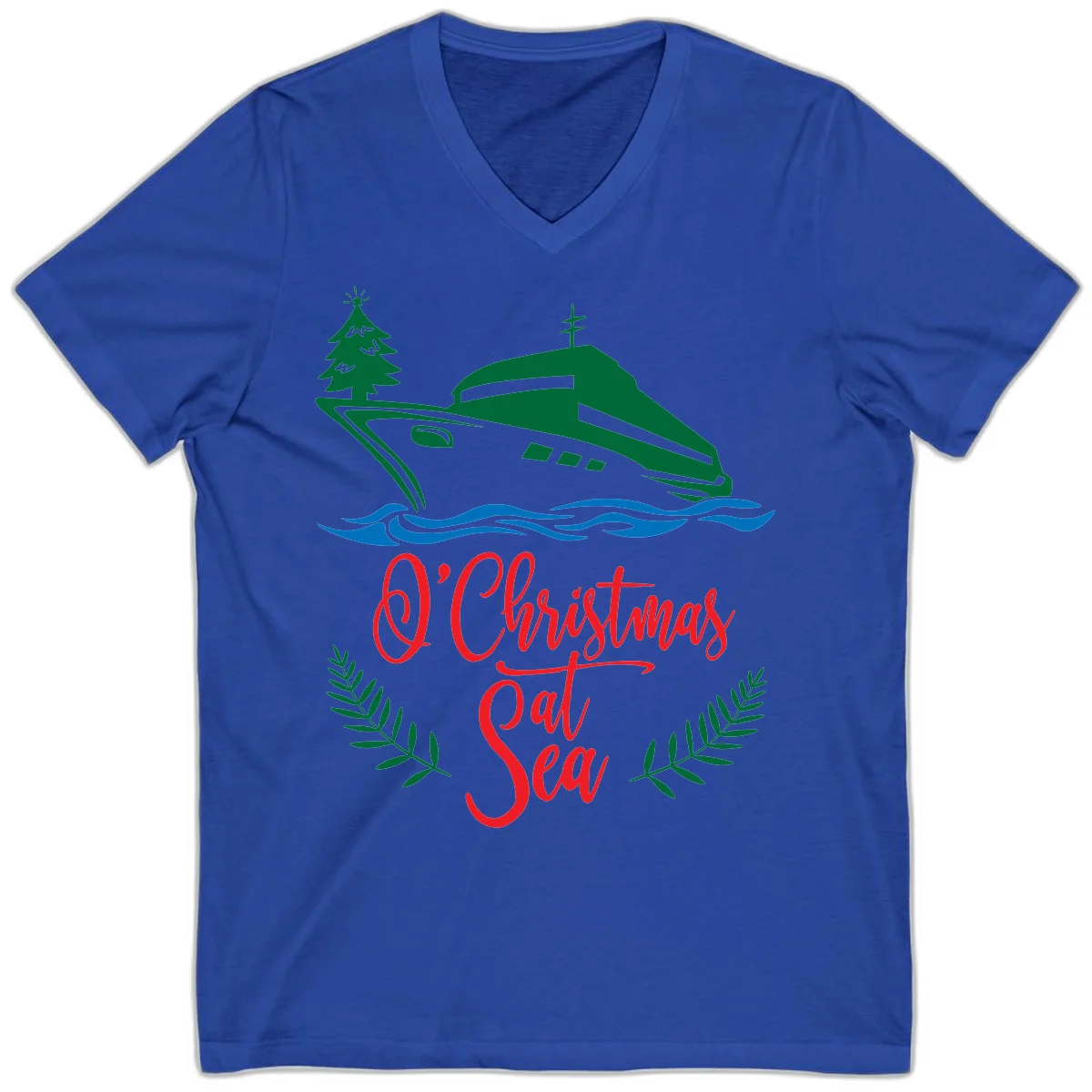 O Christmas At Sea V-Neck Tee in True Royal