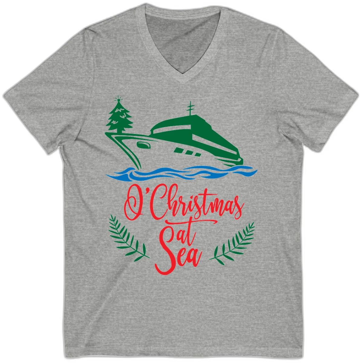 O Christmas At Sea V-Neck Tee in Athletic Heather