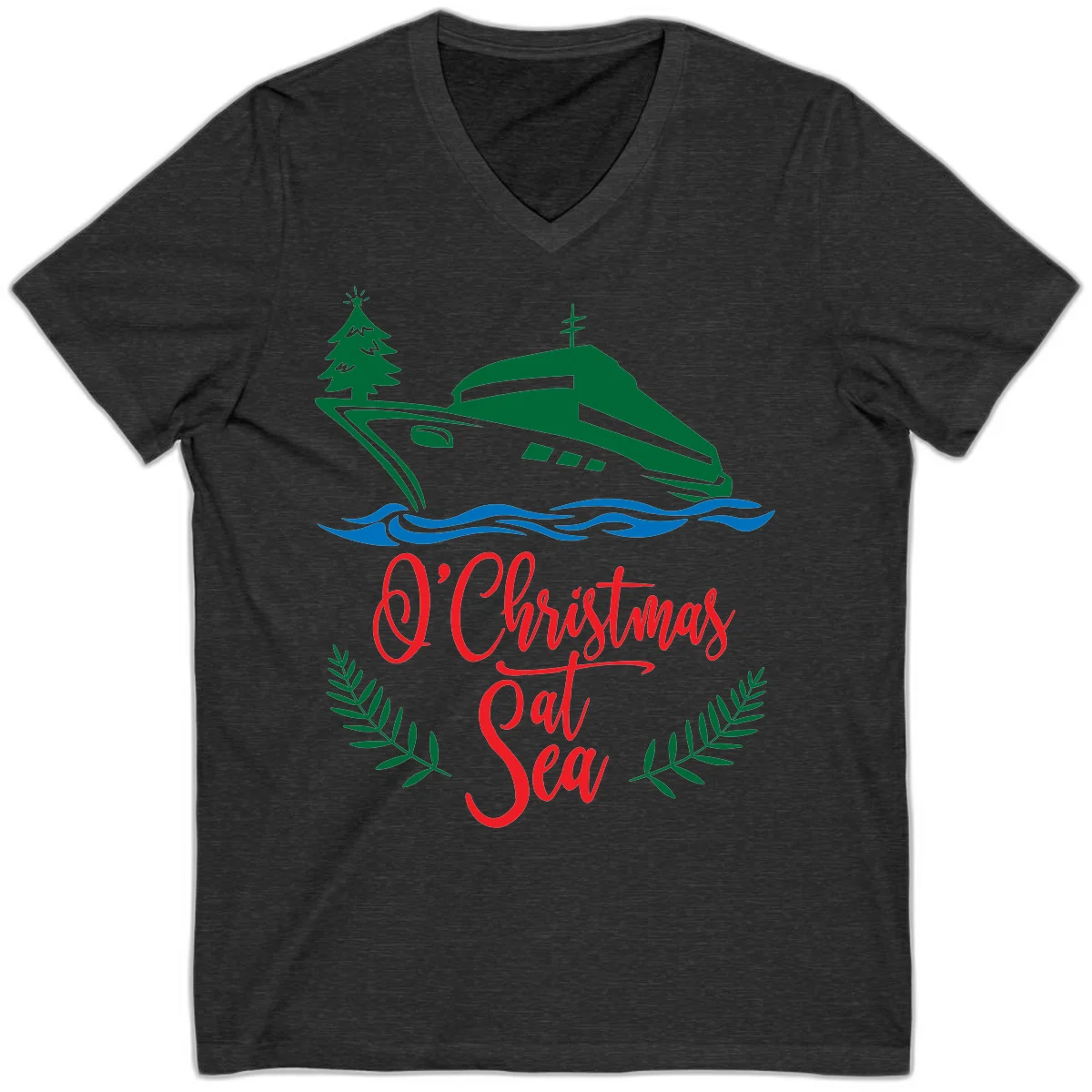 O Christmas At Sea V-Neck Tee in Dark Grey Heather