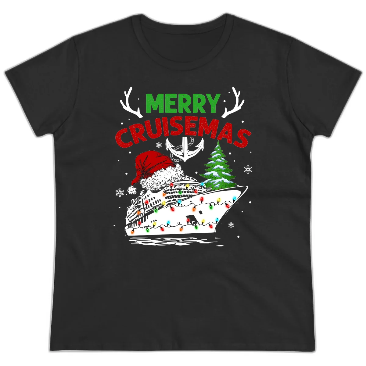 Merry Cruisemas Ladies Cruise Tee in Black