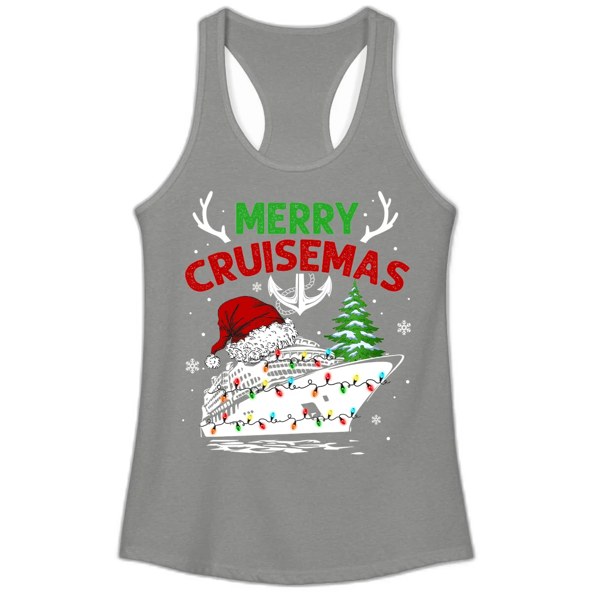 Merry Cruisemas Ladies Tank Top in Heather Grey