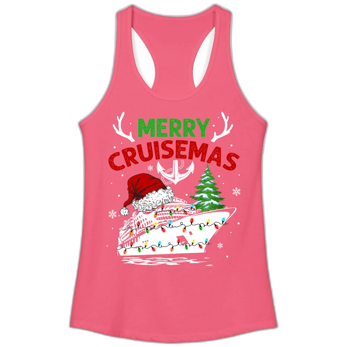 Merry Cruisemas Ladies Tank Top in Hot Pink