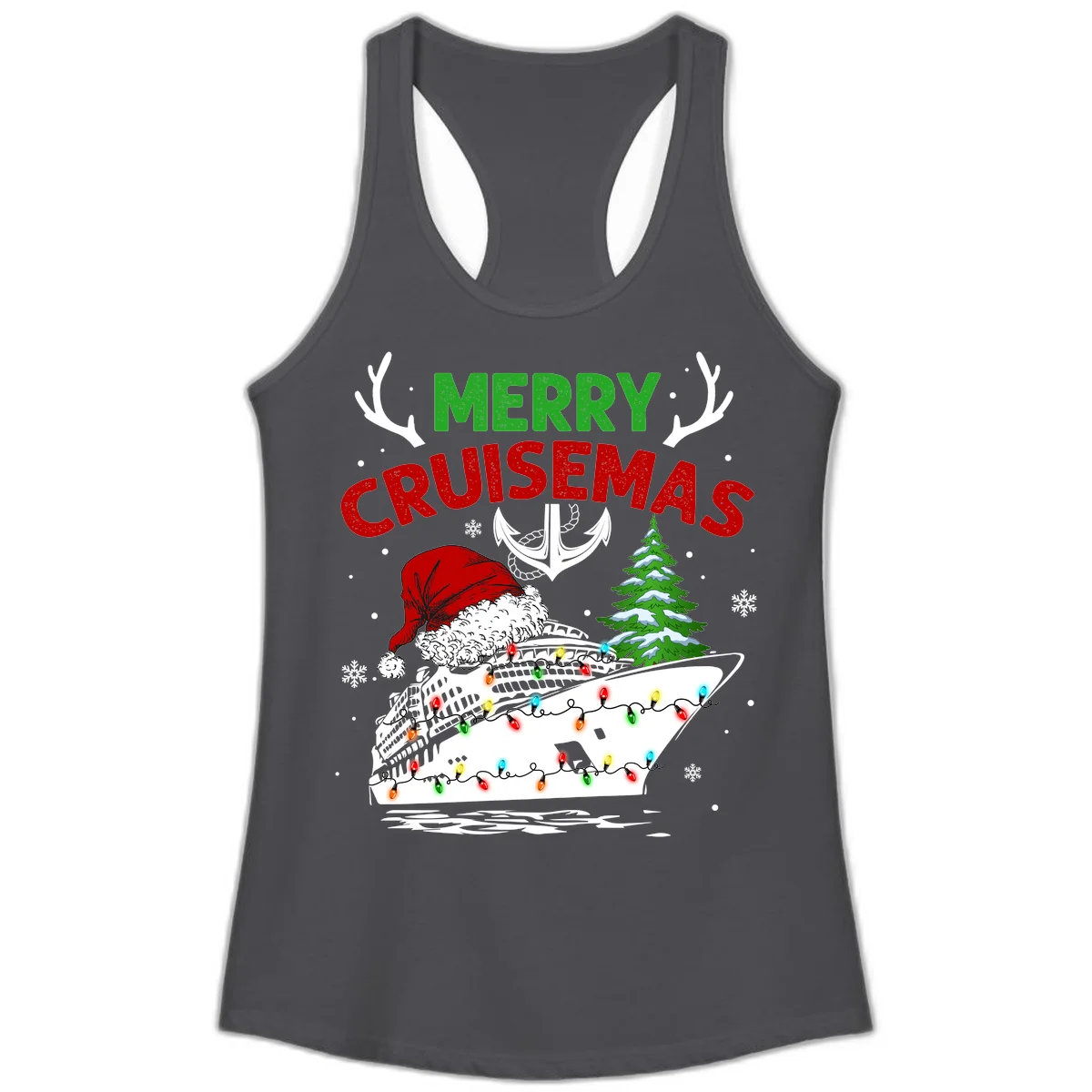 Merry Cruisemas Ladies Tank Top in Solid Dark Gray