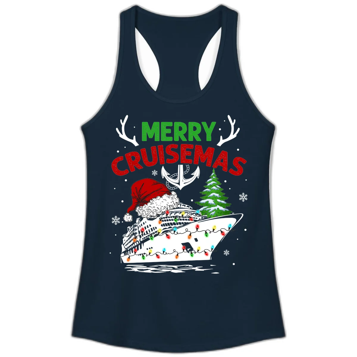 Merry Cruisemas Ladies Tank Top in Solid Midnight Navy