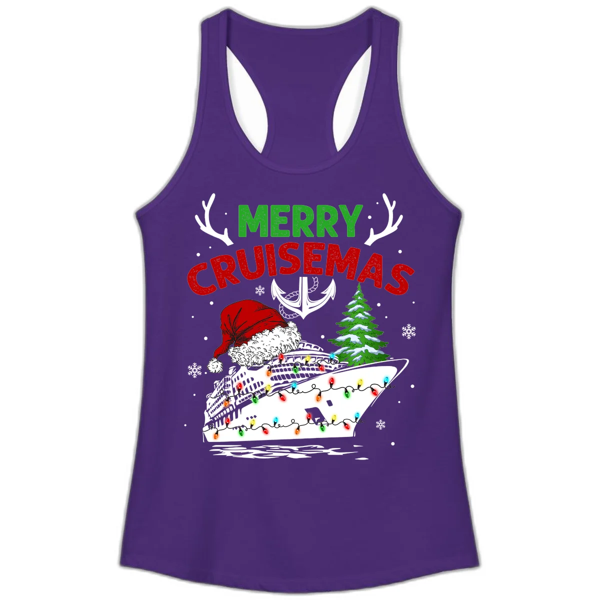 Merry Cruisemas Ladies Tank Top in Solid Purple Rush