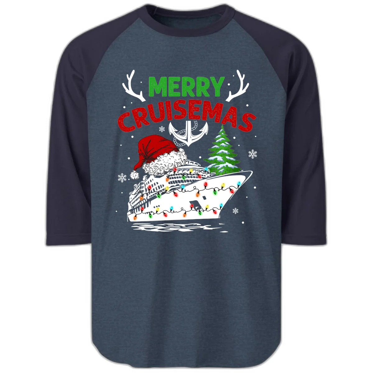 Merry Cruisemas 3/4 Sleeve Raglan in Heather Denim Navy