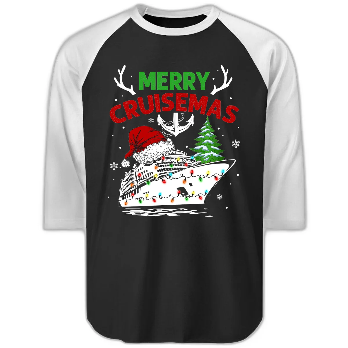 Merry Cruisemas 3/4 Sleeve Raglan in Black White