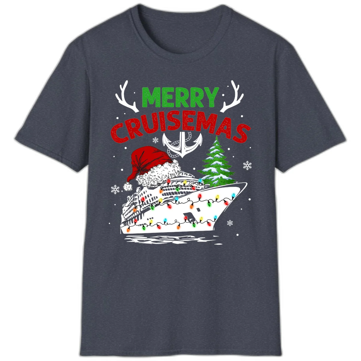 Merry Cruisemas Holiday Cruise T-Shirt in Heather Navy