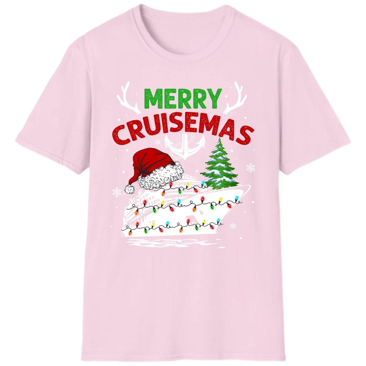 Merry Cruisemas Holiday Cruise T-Shirt in Light Pink
