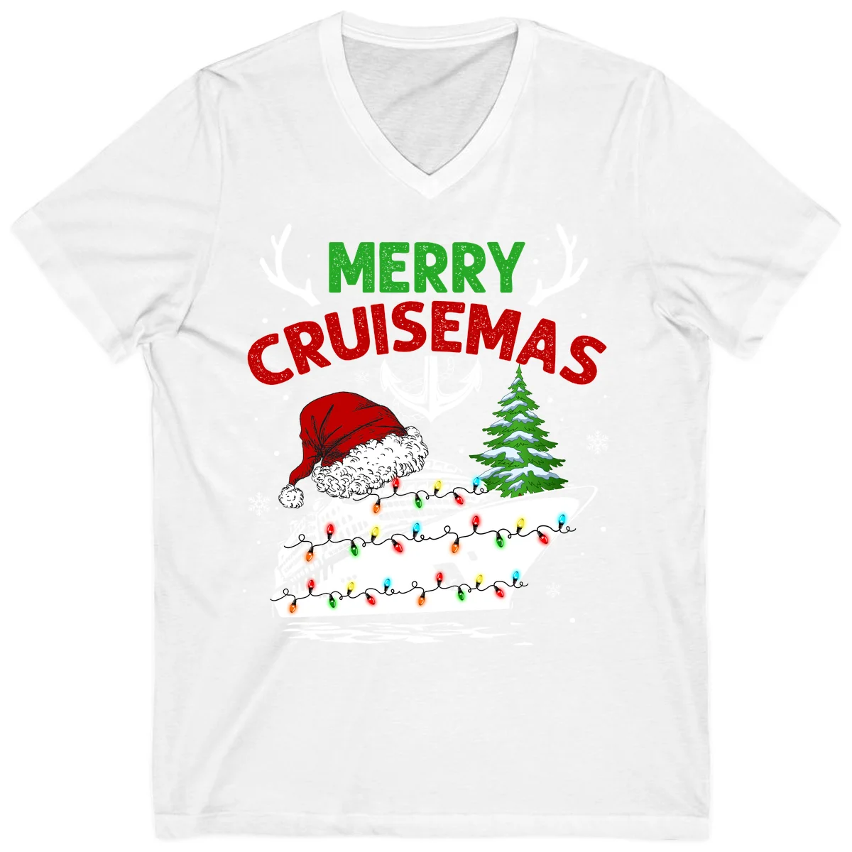 Merry Cruisemas Holiday V-Neck Tee in White