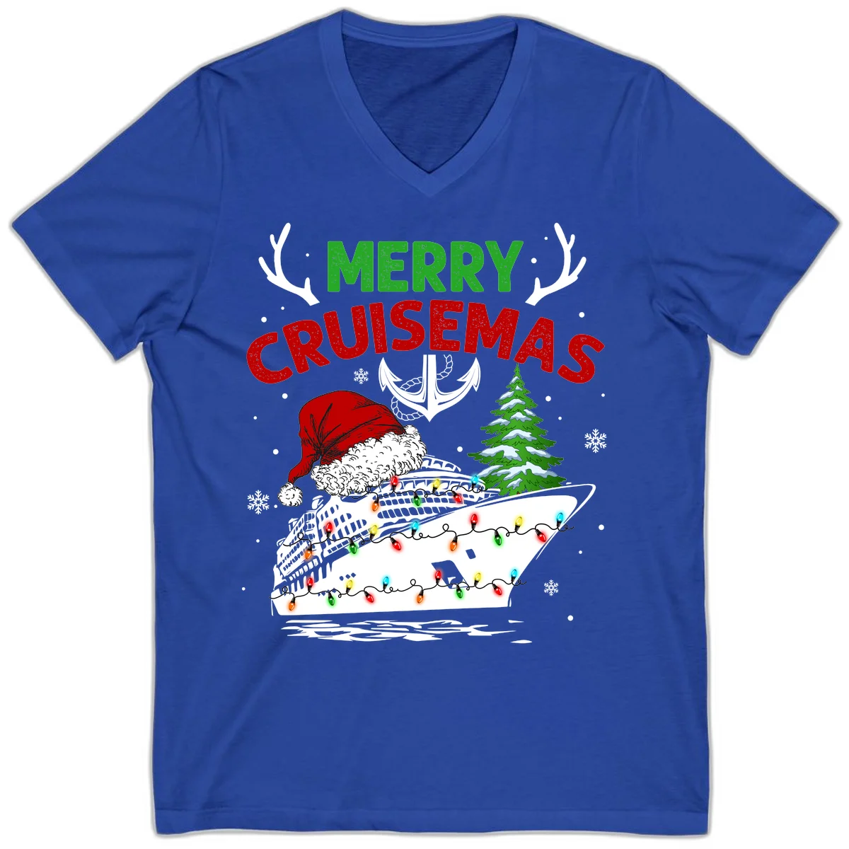 Merry Cruisemas Holiday V-Neck Tee in True Royal