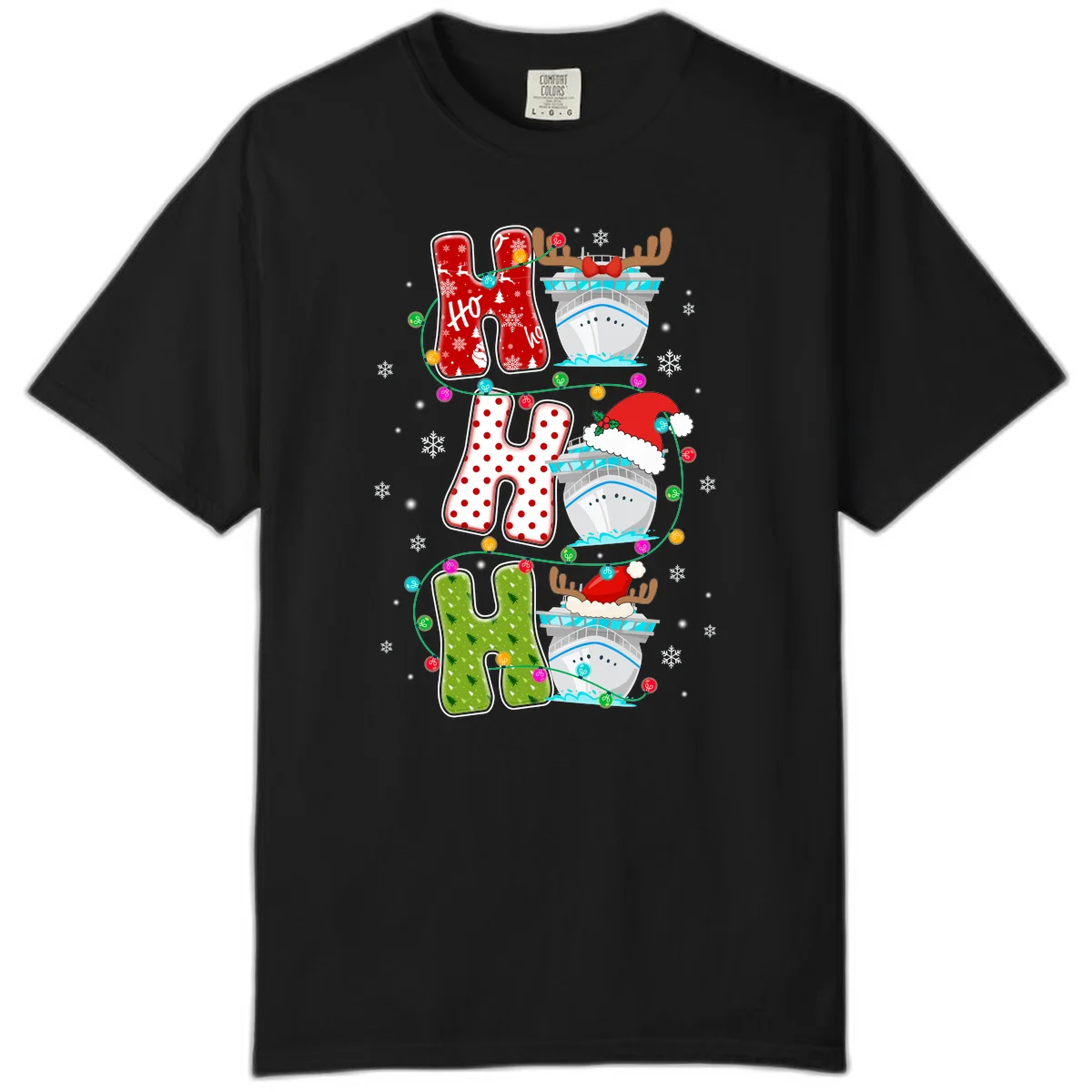Ho Ho Ho Cruise Christmas Comfort Color Tee in Black