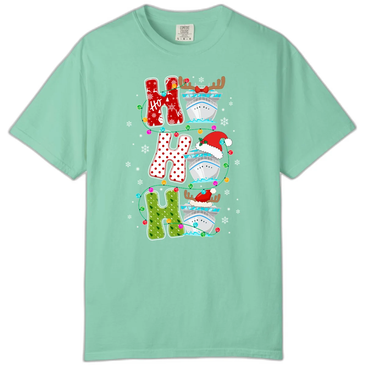 Ho Ho Ho Cruise Christmas Comfort Color Tee in Island Reef