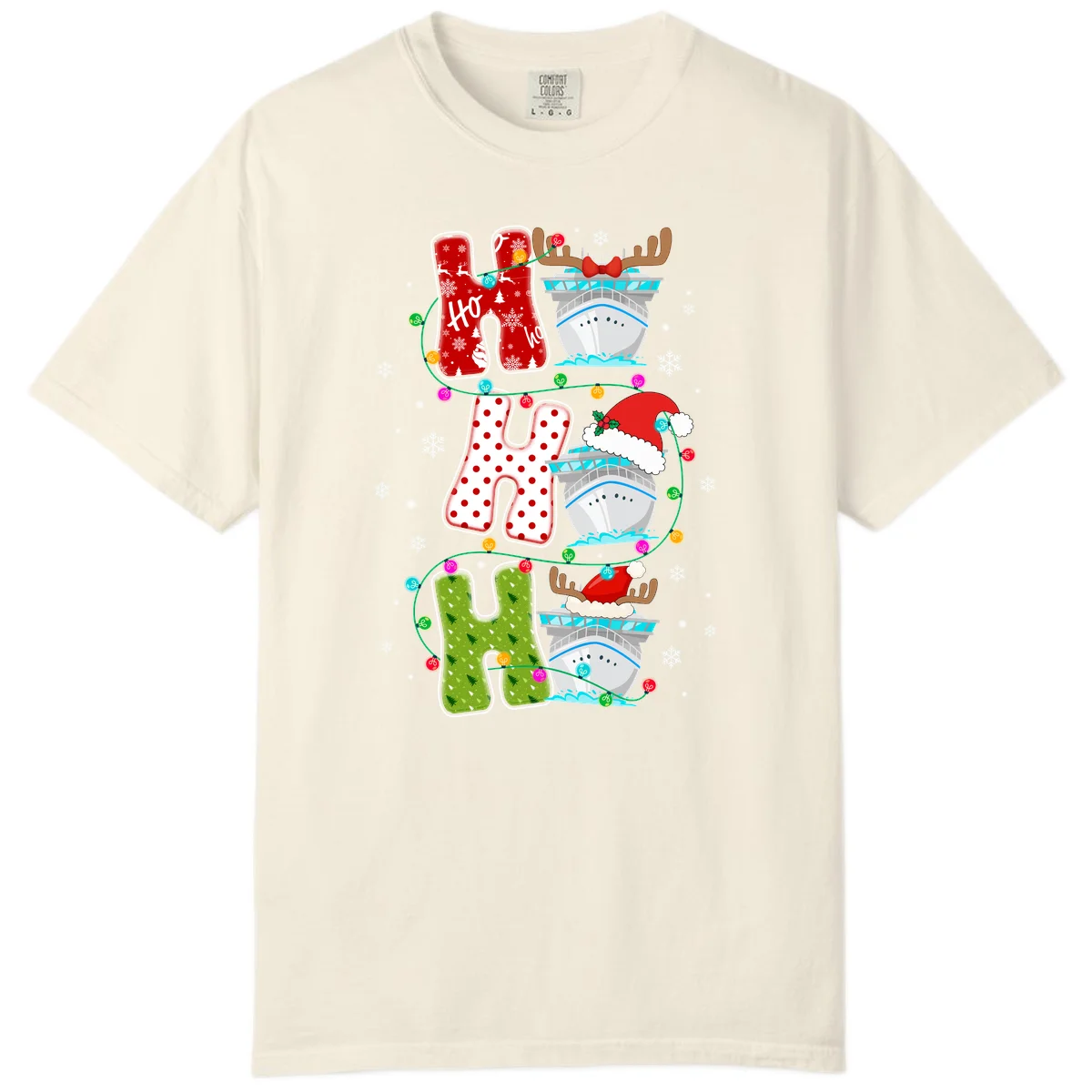 Ho Ho Ho Cruise Christmas Comfort Color Tee in Ivory
