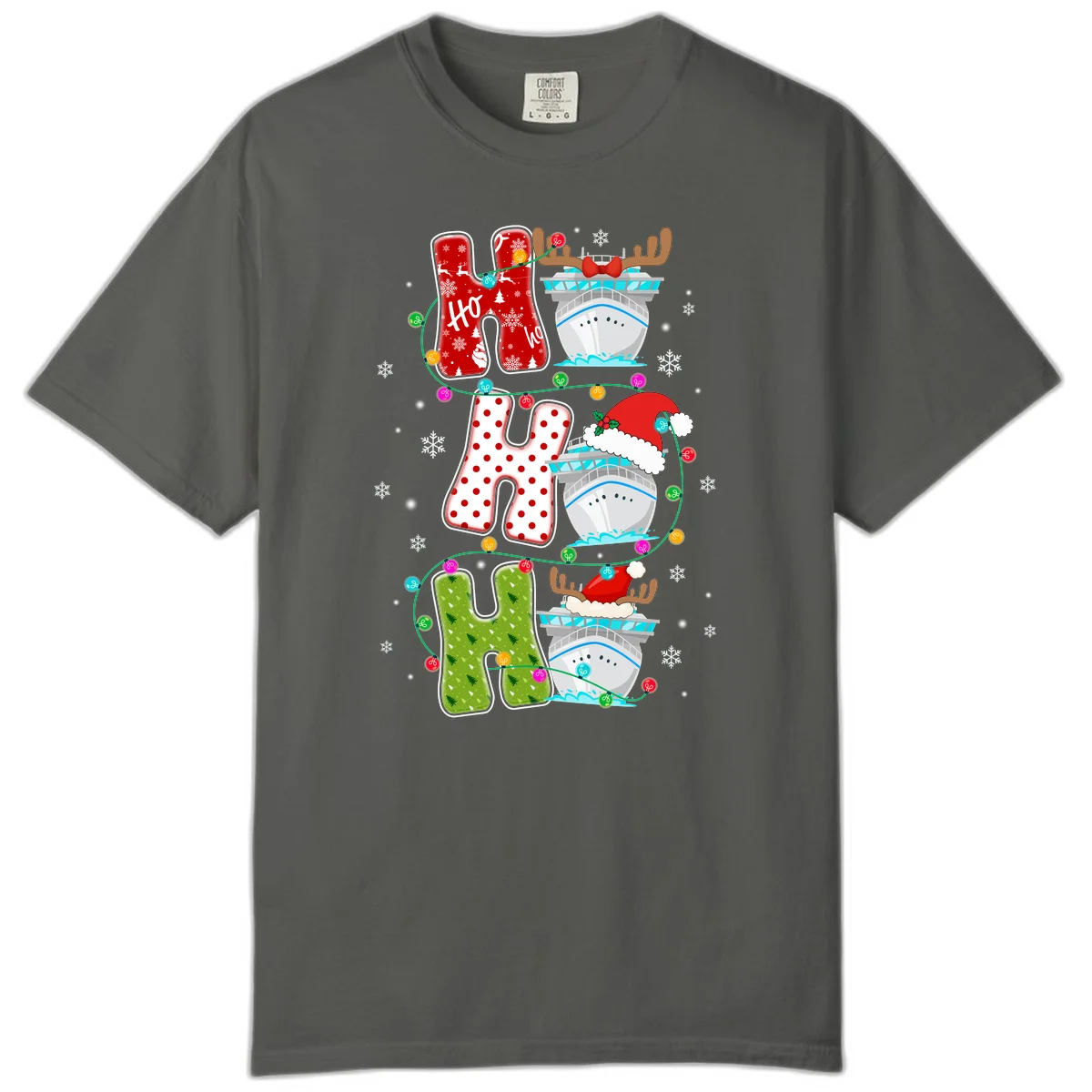 Ho Ho Ho Cruise Christmas Comfort Color Tee in Pepper