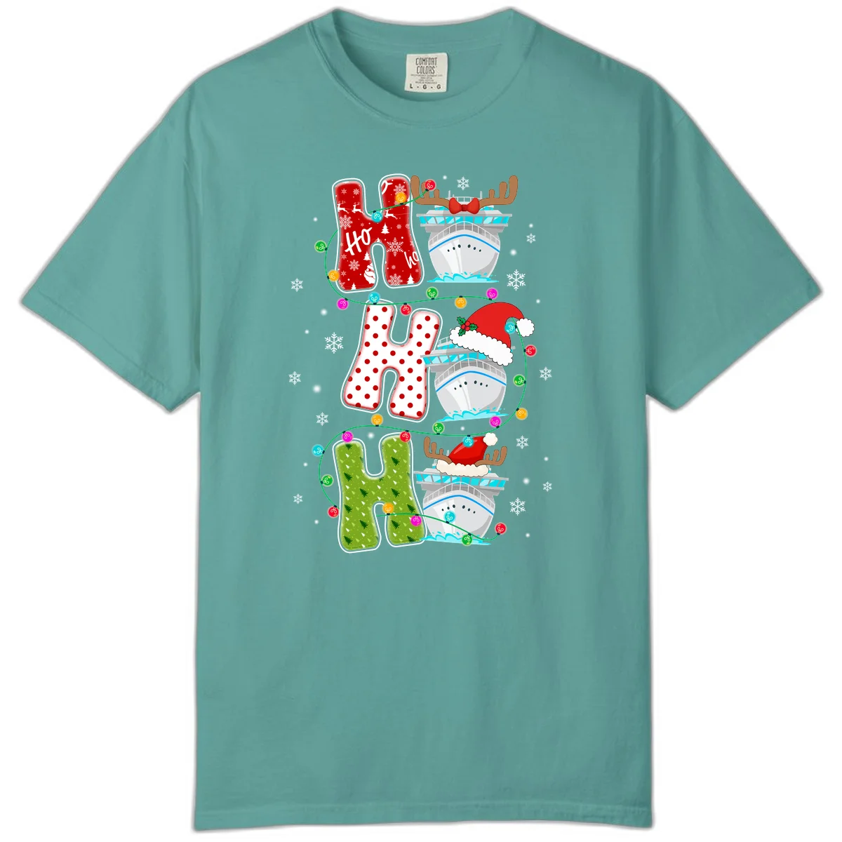 Ho Ho Ho Cruise Christmas Comfort Color Tee in Seafoam