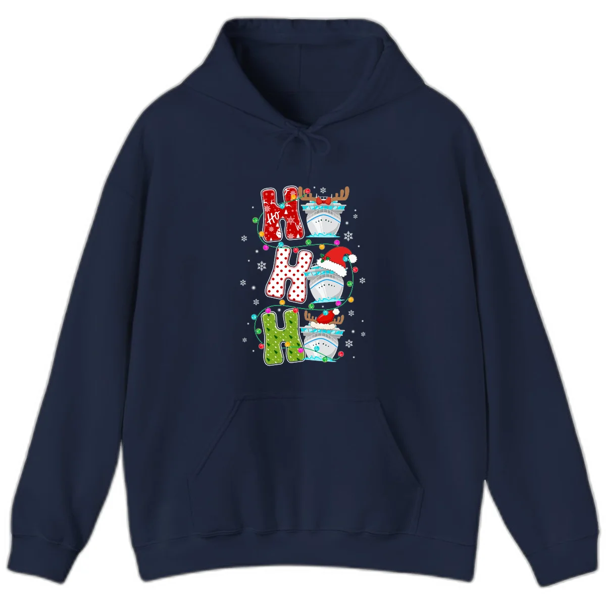Ho Ho Ho Cruise Christmas Hoodie in Navy
