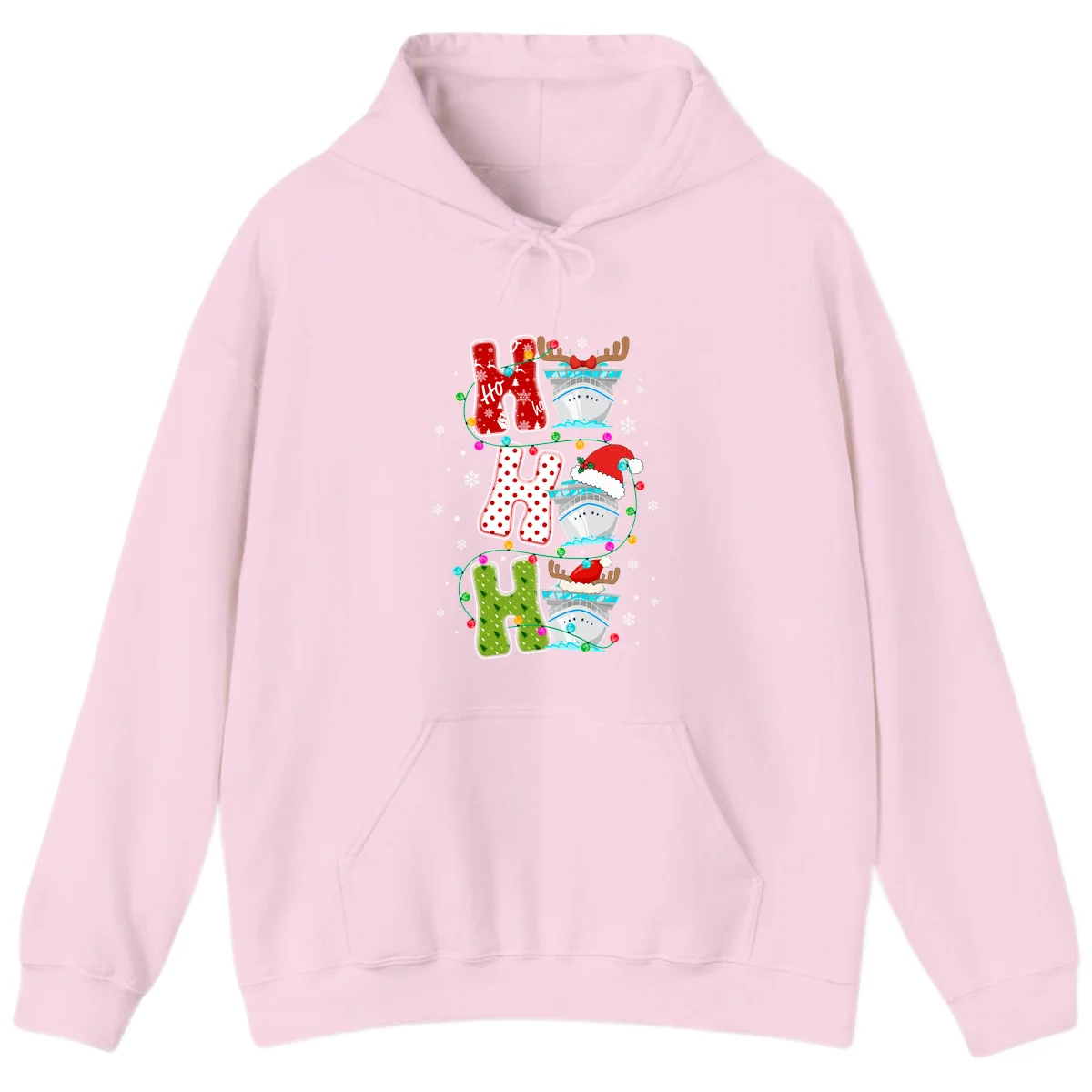 Ho Ho Ho Cruise Christmas Hoodie in Light Pink