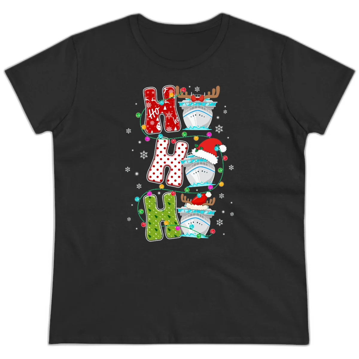 Ho Ho Ho Cruise Christmas Ladies Tee in Black