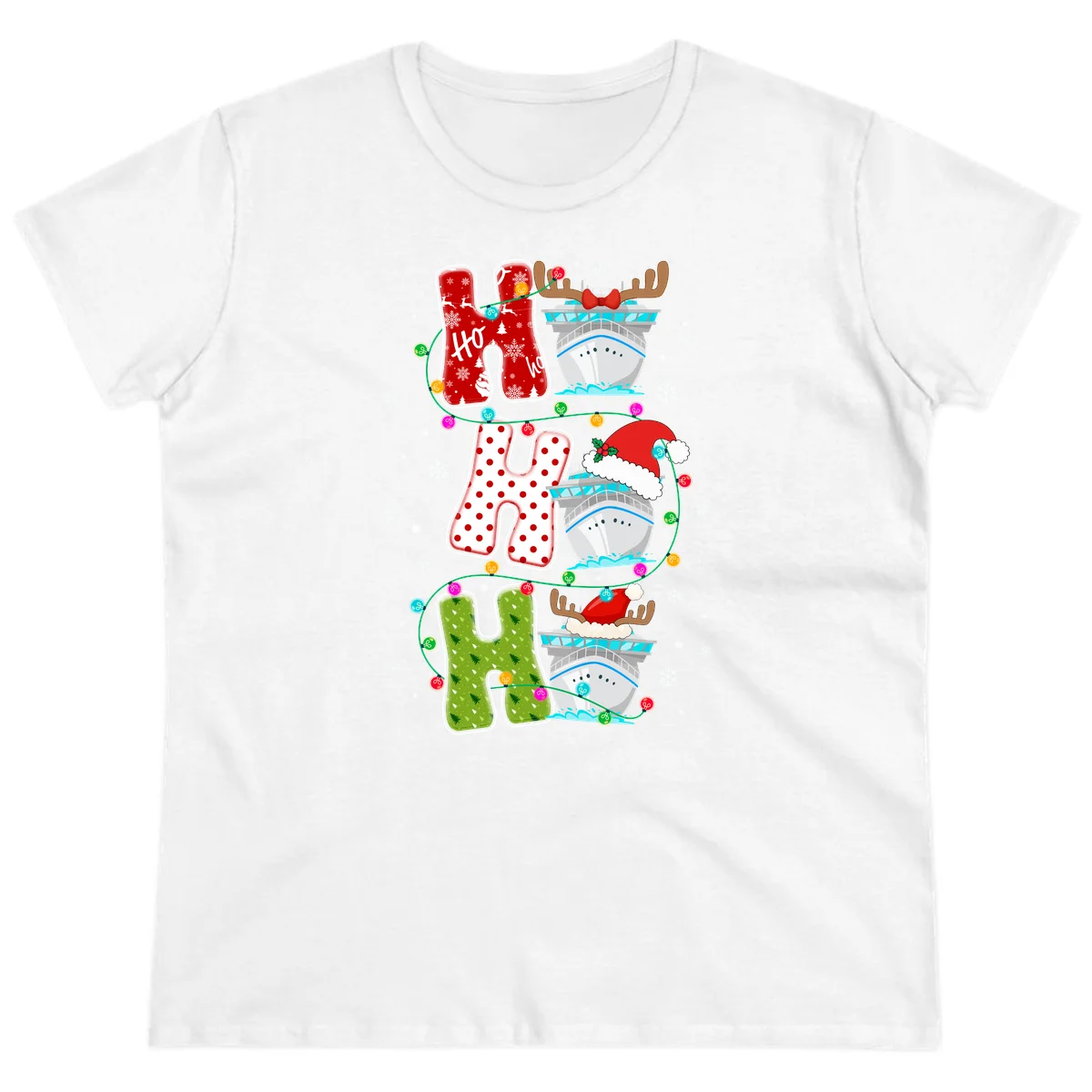 Ho Ho Ho Cruise Christmas Ladies Tee in White