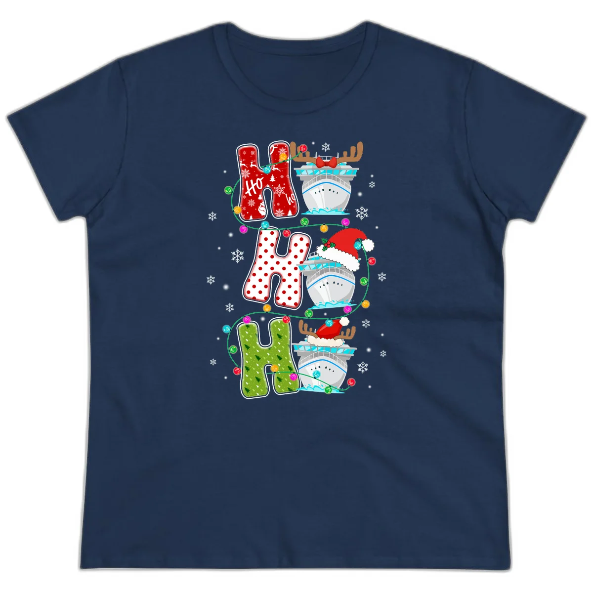 Ho Ho Ho Cruise Christmas Ladies Tee in Navy