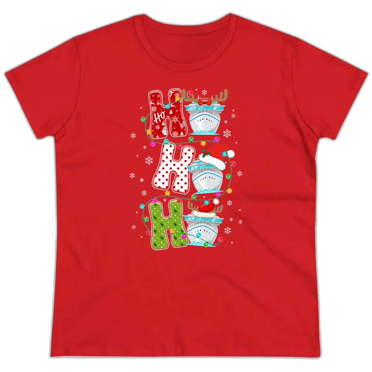 Ho Ho Ho Cruise Christmas Ladies Tee in Red