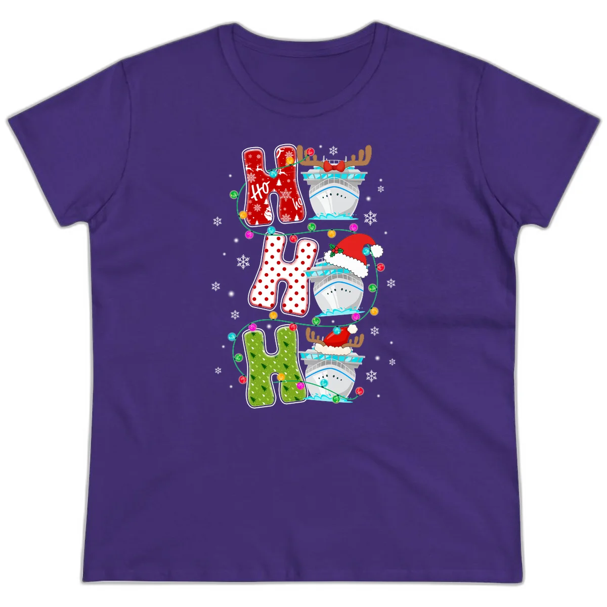 Ho Ho Ho Cruise Christmas Ladies Tee in Purple