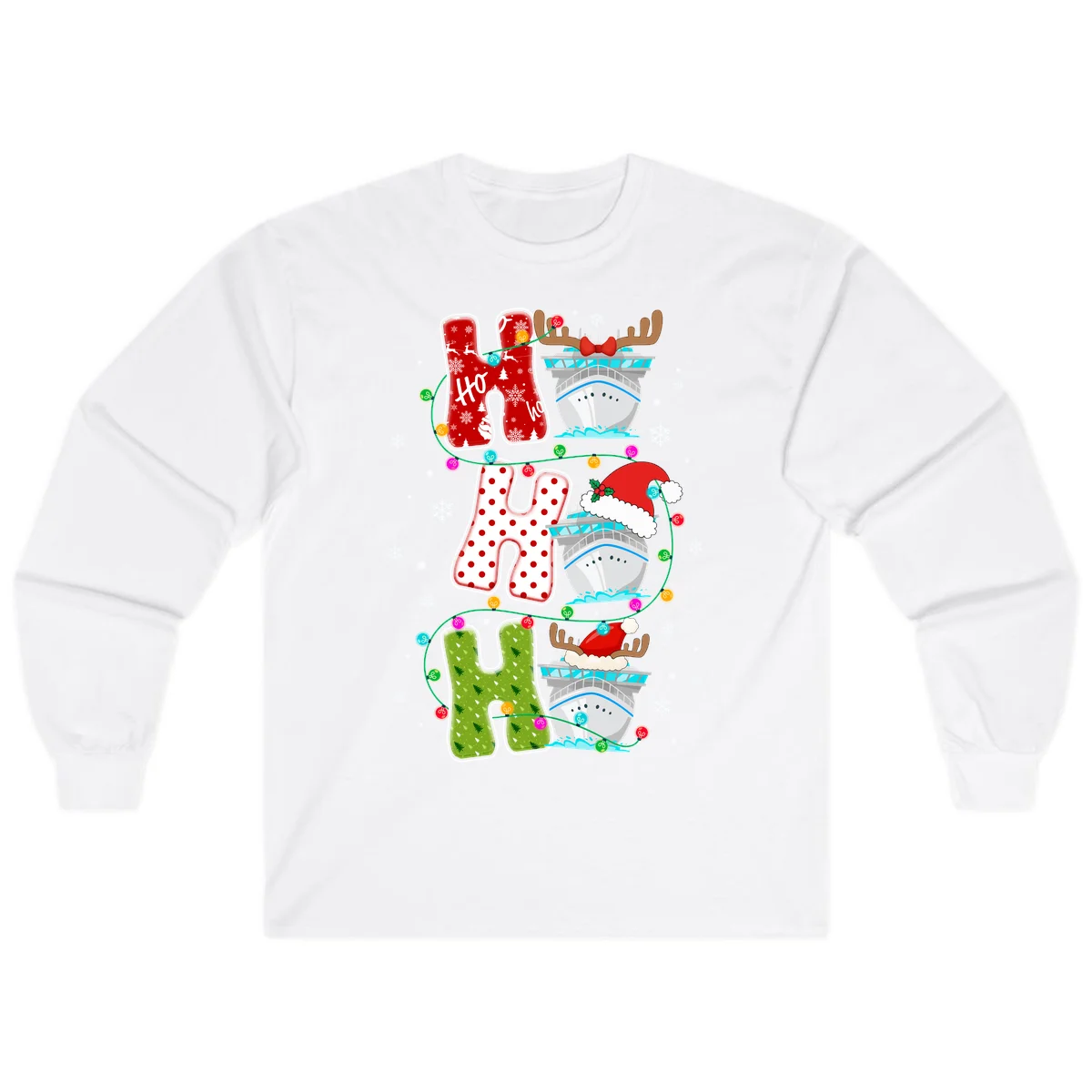 Ho Ho Ho Cruise Christmas Long Sleeve in White