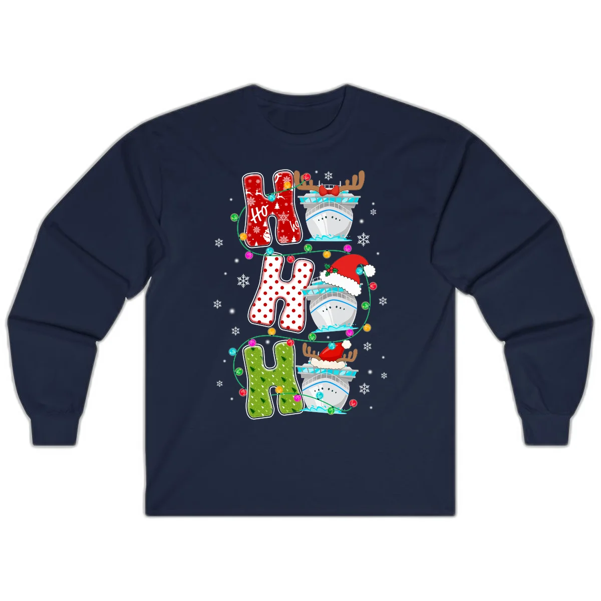 Ho Ho Ho Cruise Christmas Long Sleeve in Navy