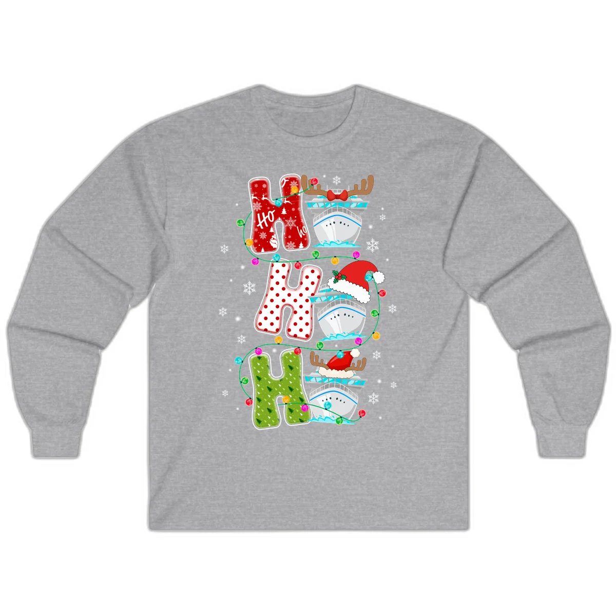 Ho Ho Ho Cruise Christmas Long Sleeve in Sport Grey