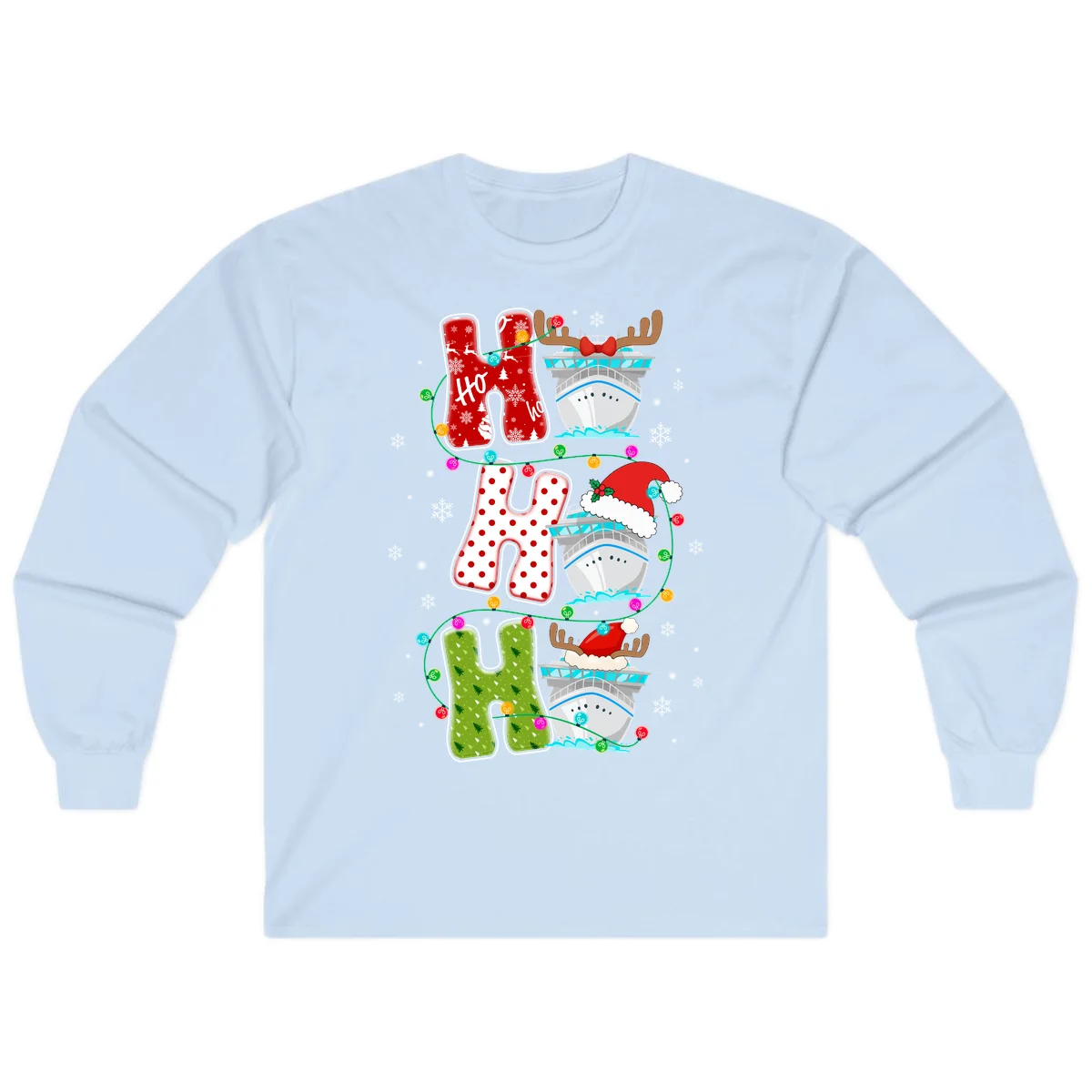 Ho Ho Ho Cruise Christmas Long Sleeve in Light Blue