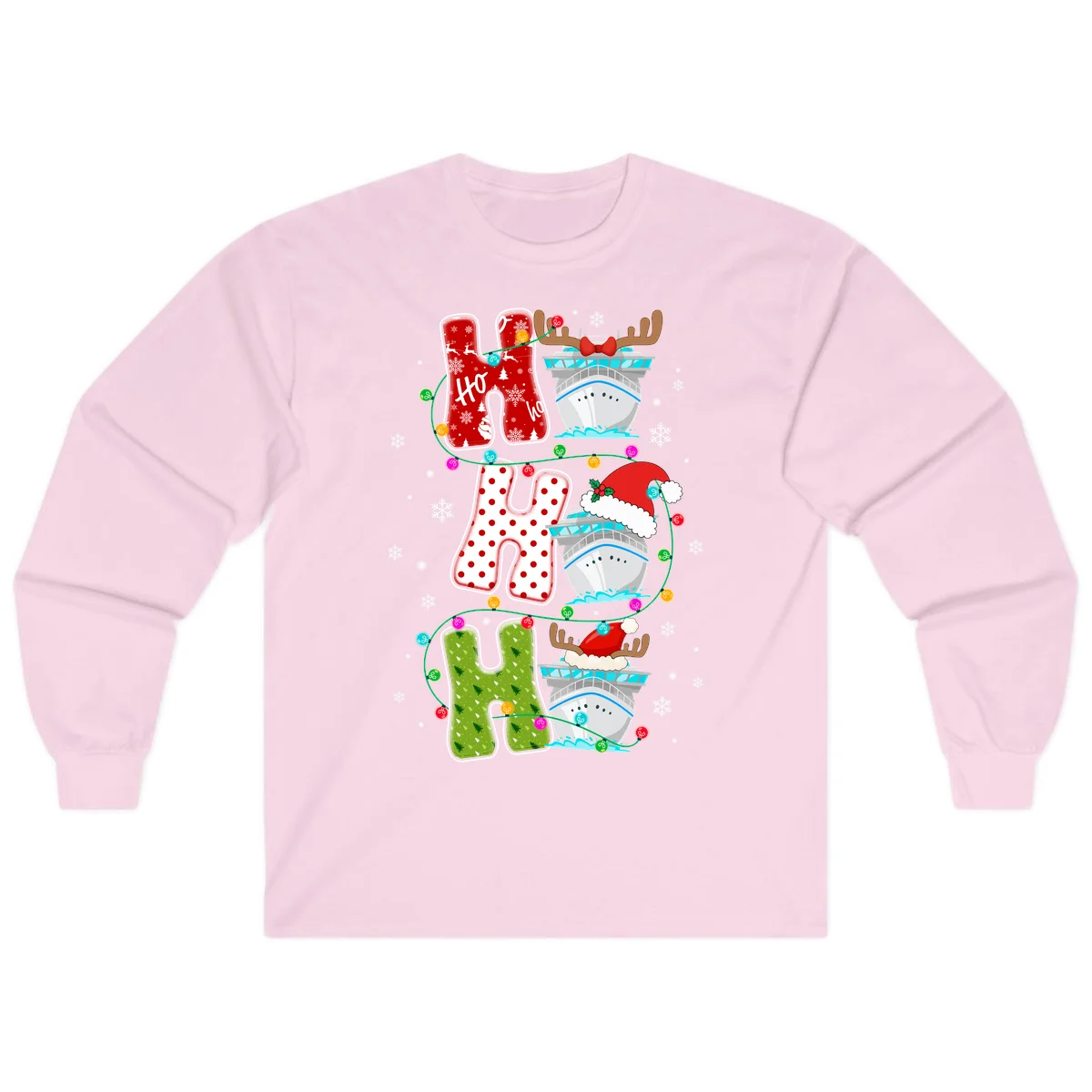Ho Ho Ho Cruise Christmas Long Sleeve in Light Pink