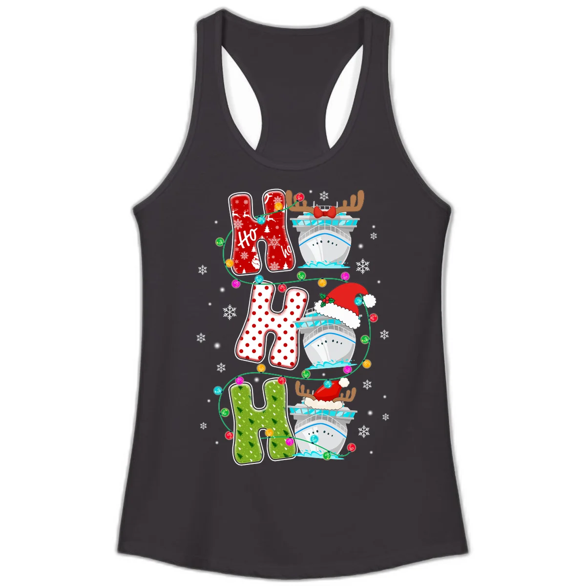 Ho Ho Ho Cruise Christmas Ladies Tank in Black