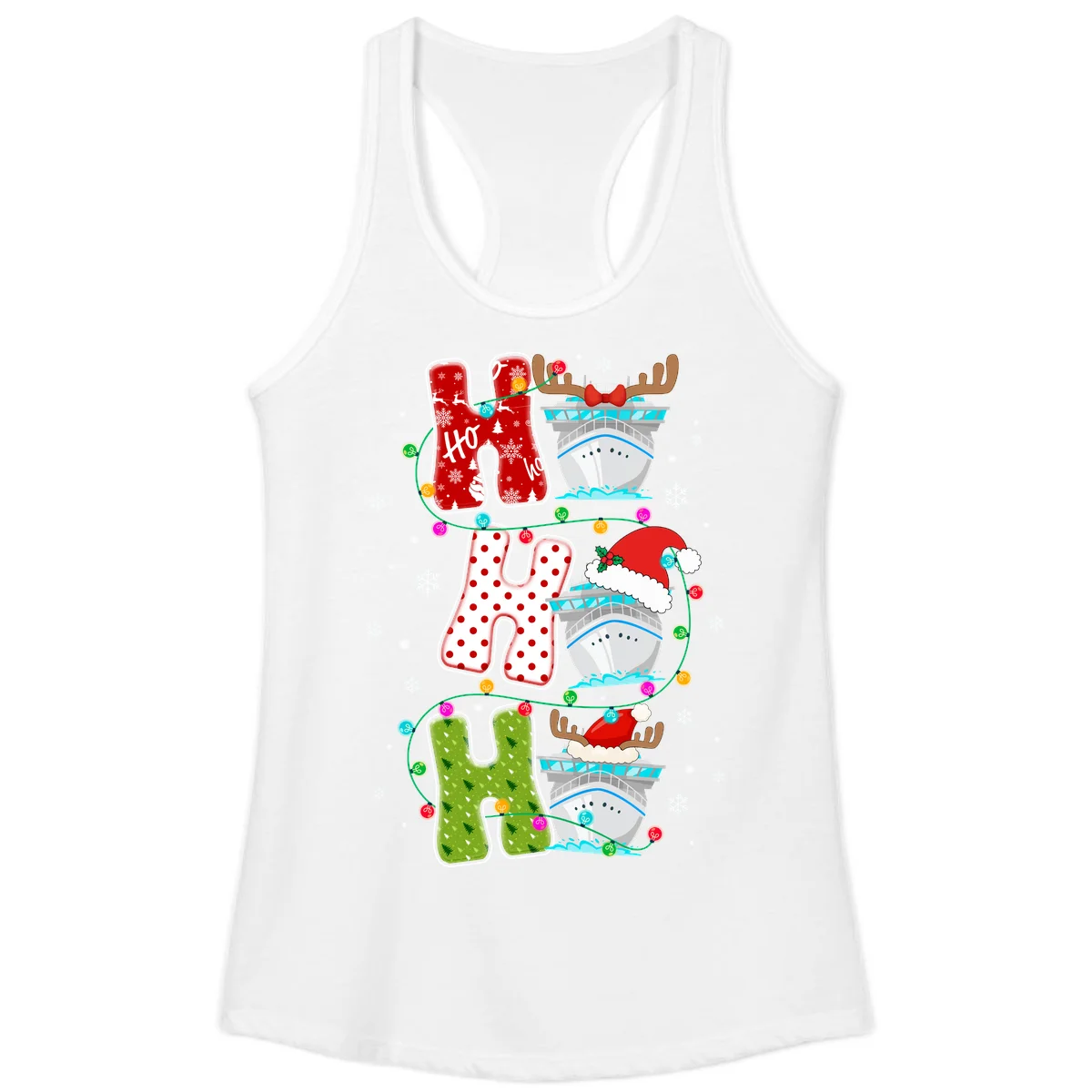 Ho Ho Ho Cruise Christmas Ladies Tank in White